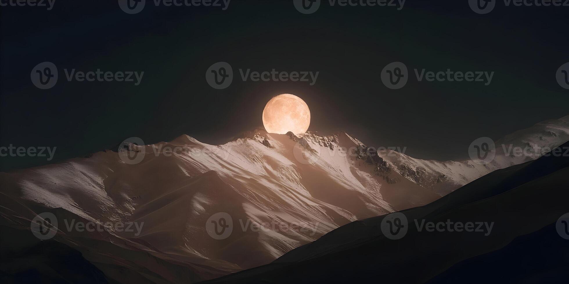 Full Moon Over Snowy Mountain Peak Night Landscape photo