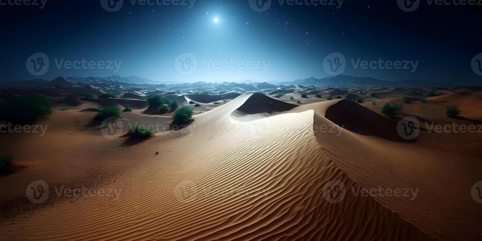 Desert Landscape Night Scene Sand Dunes Stars Moon photo
