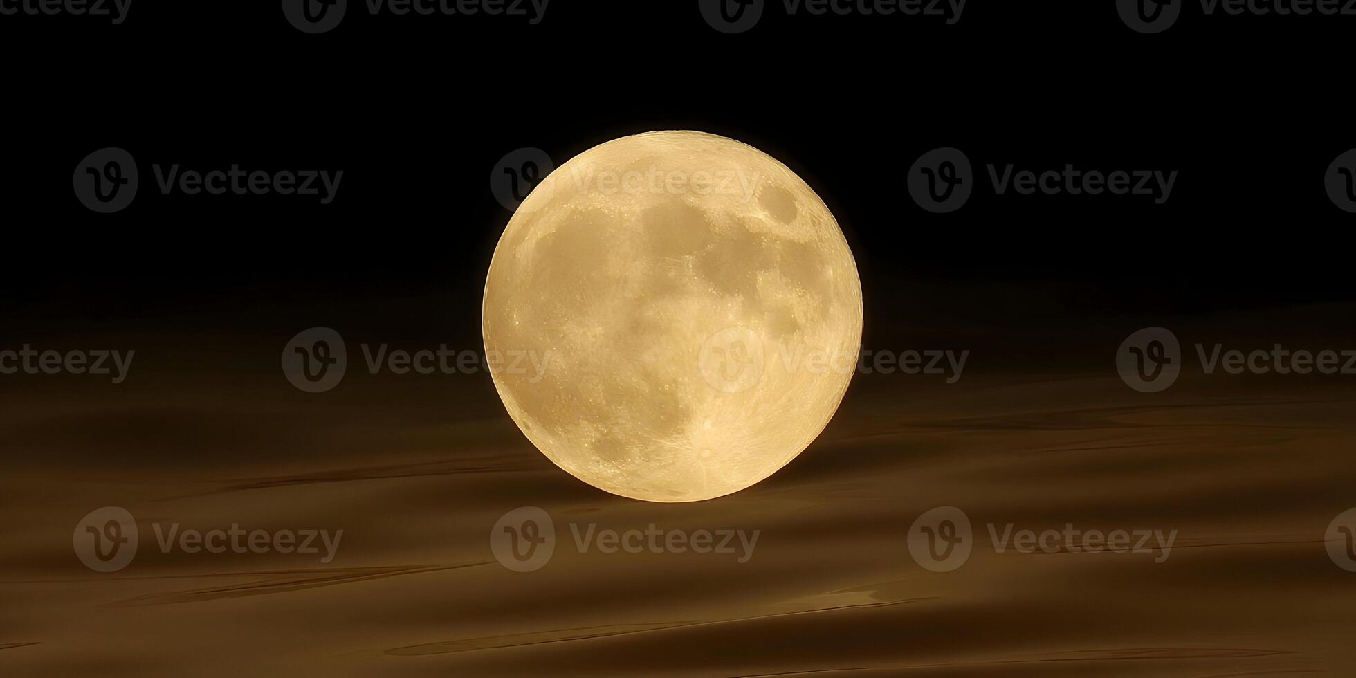 Full Moon over Dark Brown Water Surface Night Scene photo