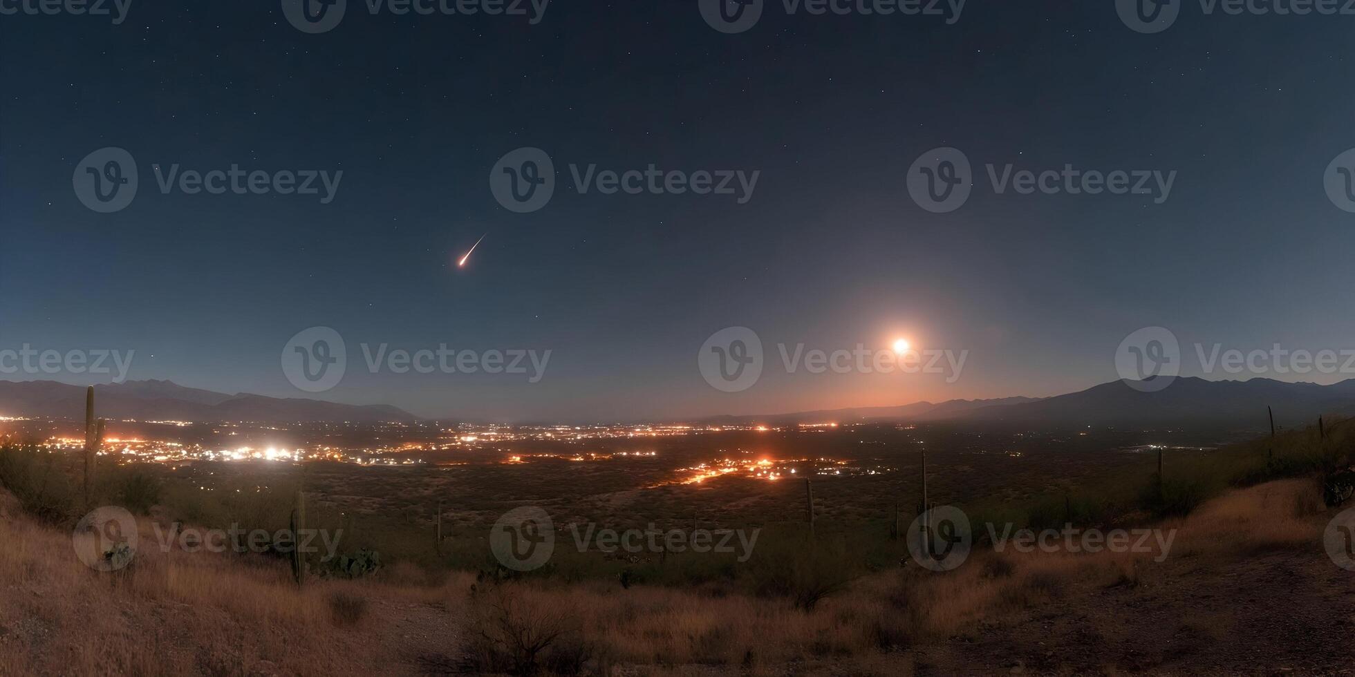 Night Landscape Arizona Desert Moonlit Cityscape Shooting Star photo