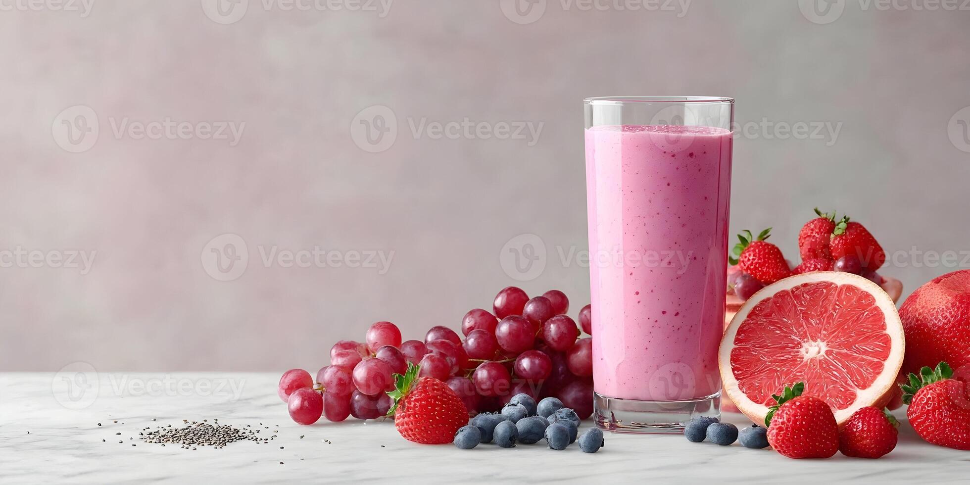 Pink Smoothie with Strawberries Grapes and Grapefruit photo