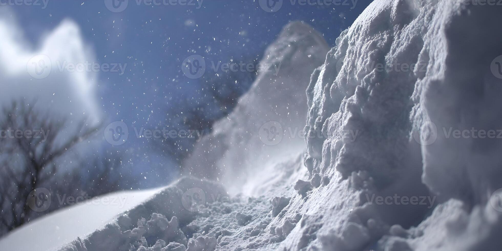 Closeup Snowdrift Winter Scene Snowflakes Falling Sunny Day photo