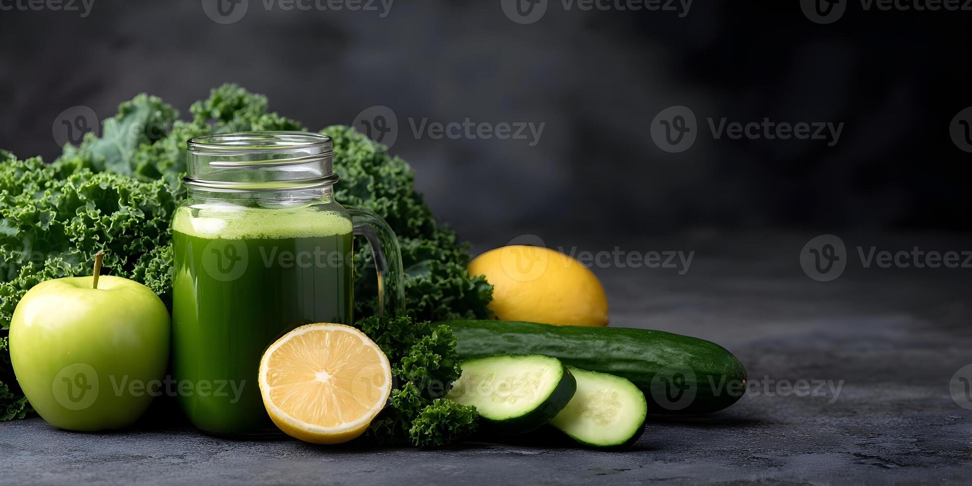 Green Smoothie with Kale Apple Lemon Cucumber Healthy Drink photo