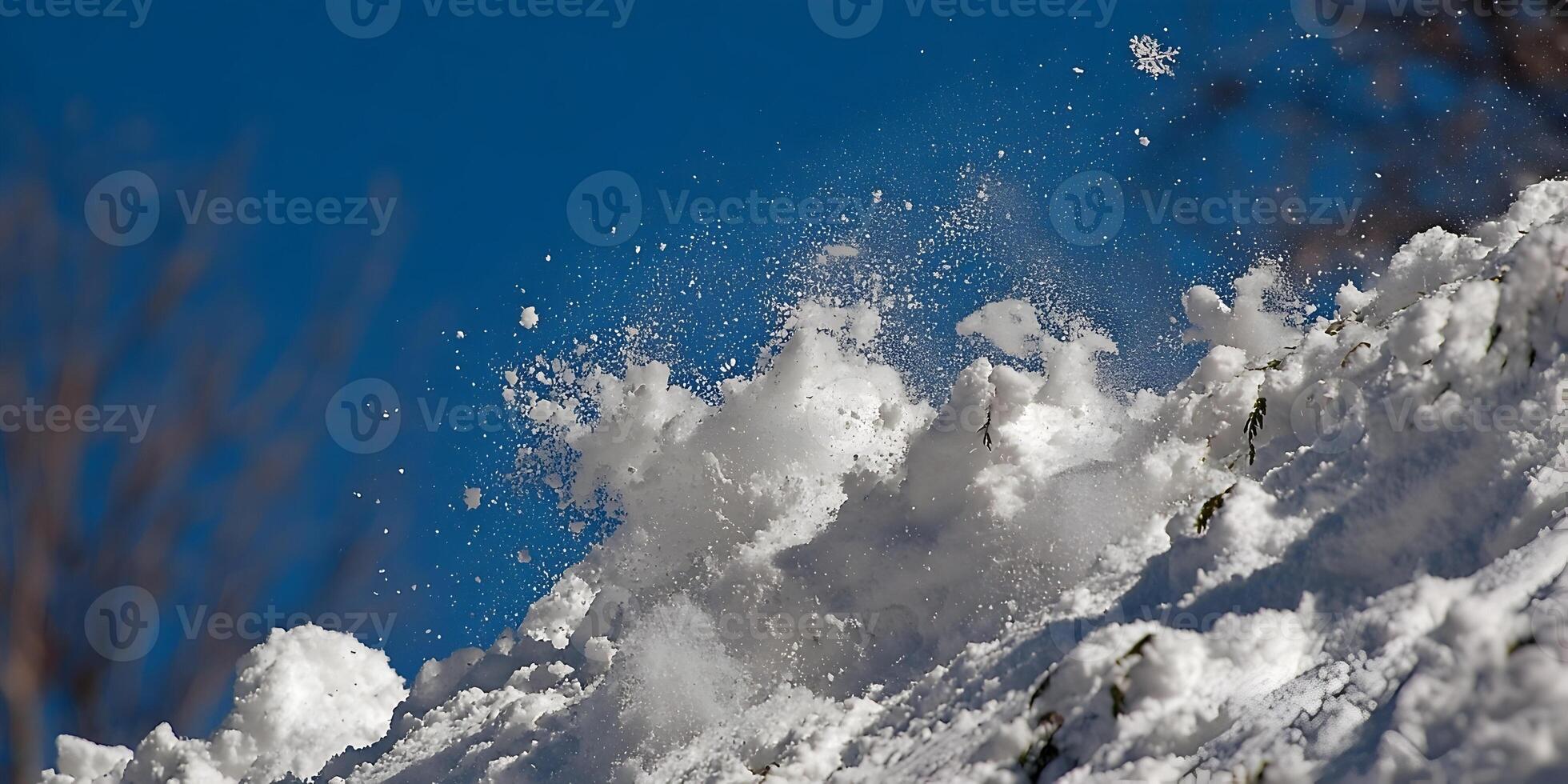 Snow Explosion Winter Scene Bright Blue Sky Powder Snow photo