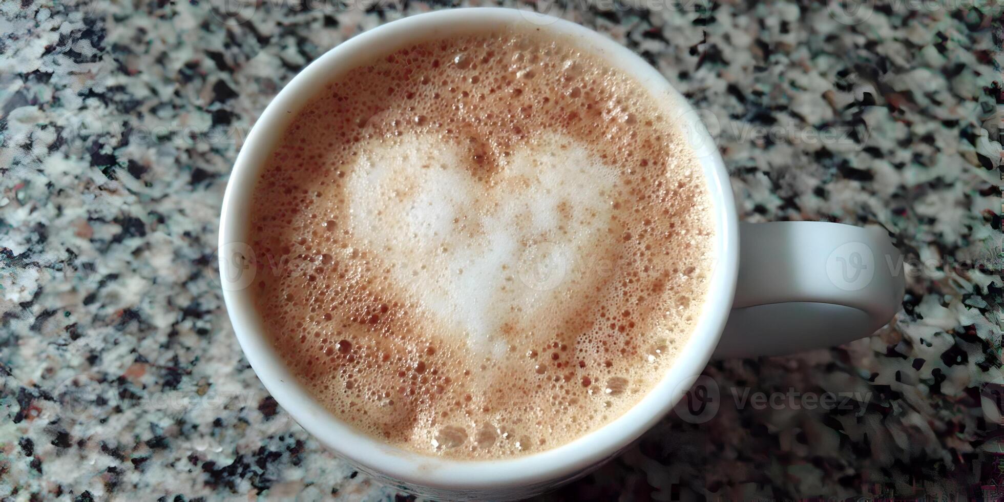 Latte Art Heart Shaped Coffee Cup Top View photo