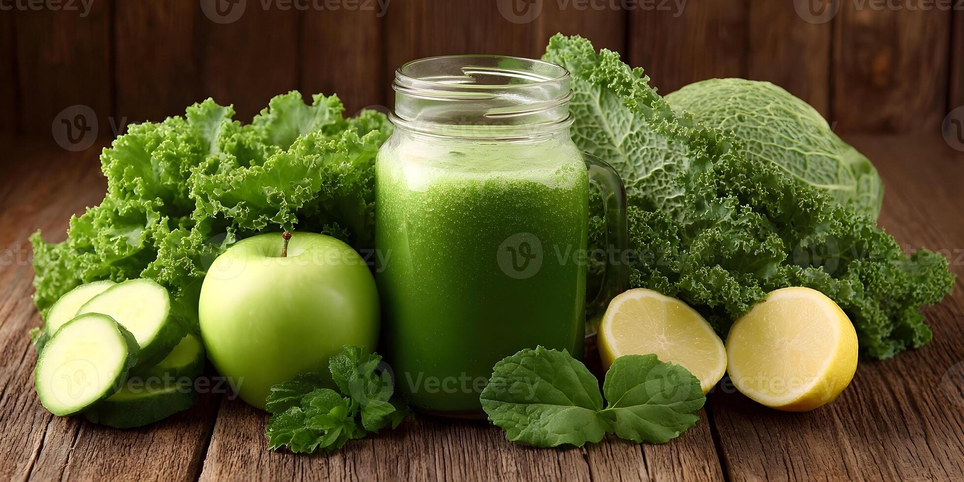 Green Smoothie with Apple Cucumber Kale and Lemon background photo