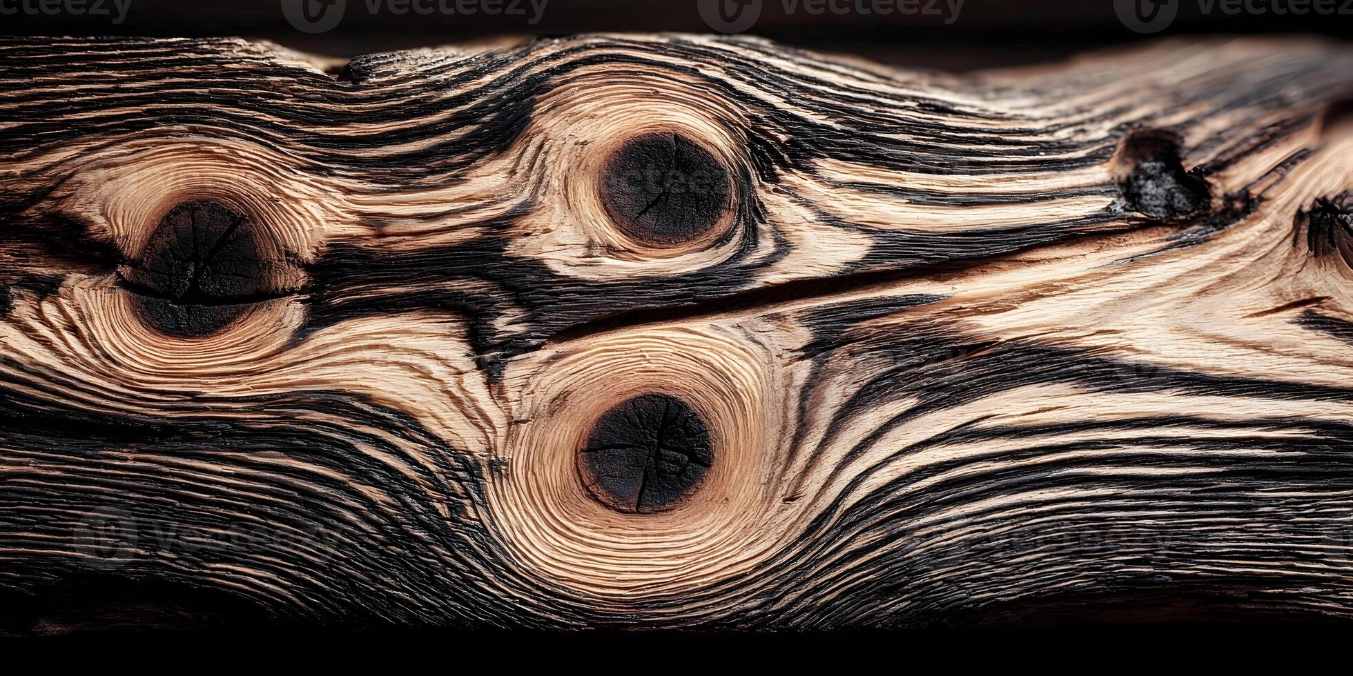 Dark Wood Texture with Knots Closeup Detailed Grain Pattern Brown Beige Black photo