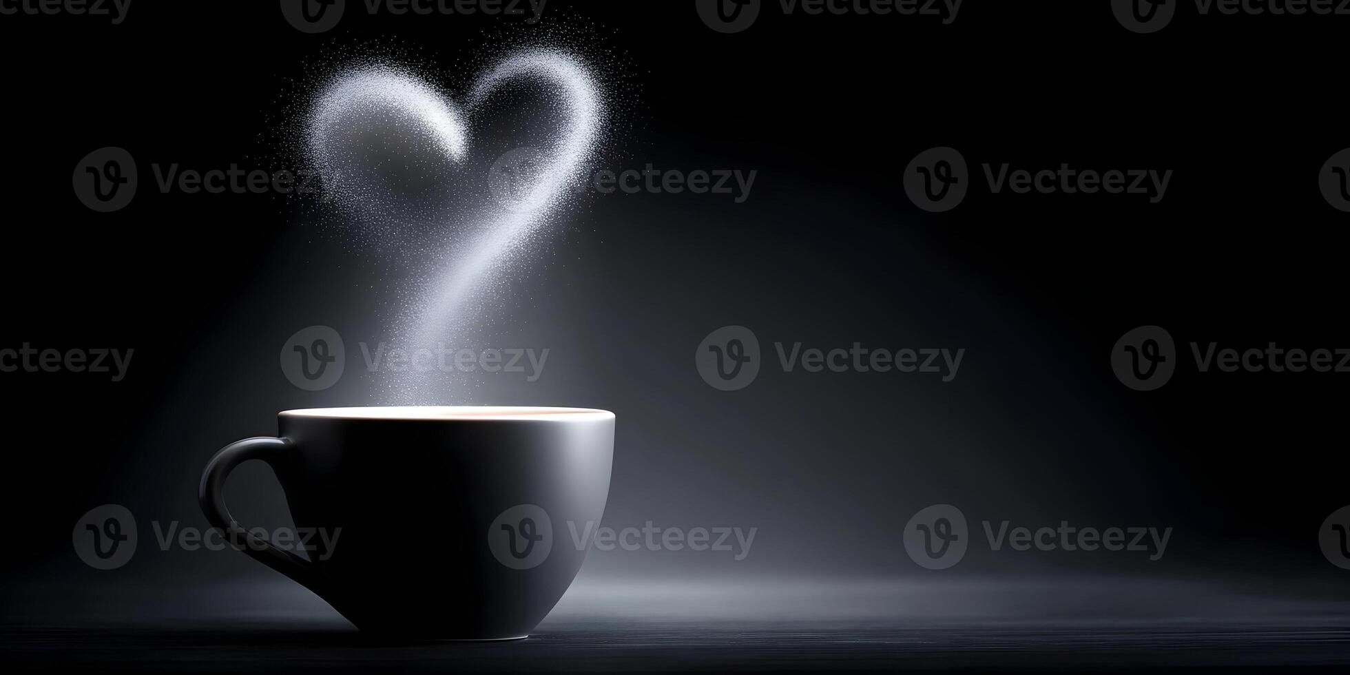 Dark Grey Coffee Mug Heart Shaped Steam Sugar photo