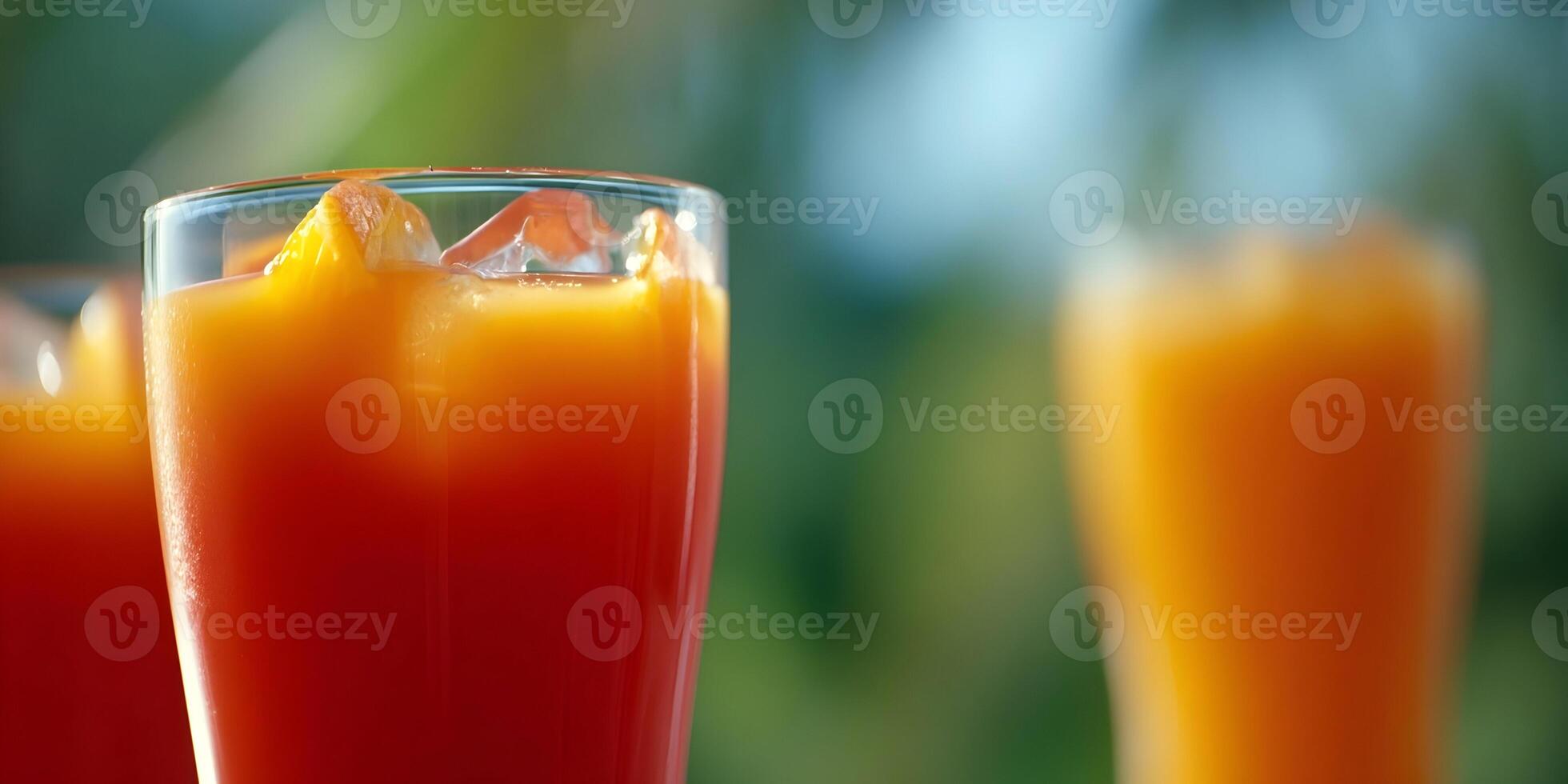 Two Glasses of Orange Juice with Ice Cubes and Orange Slices Refreshing Summer Drink Photography photo