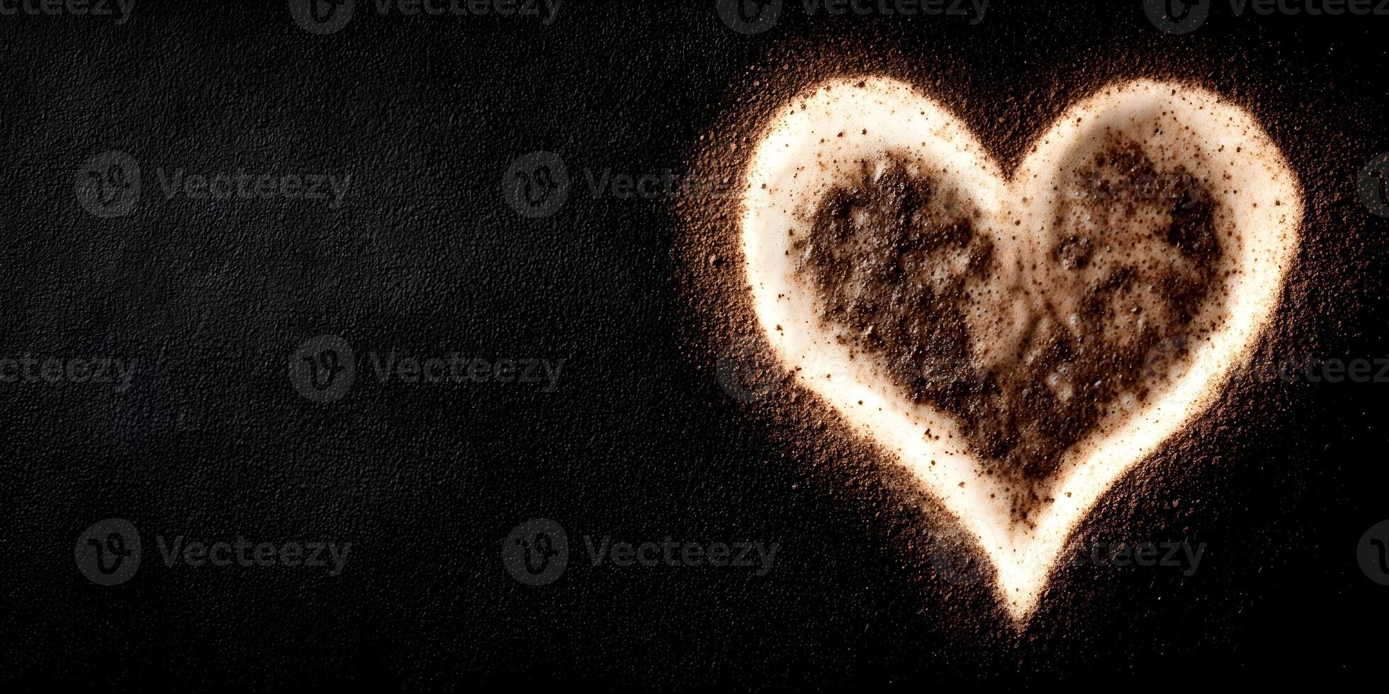 Coffee Foam Heart Shape Dark Background Cocoa Powder Valentines Day photo