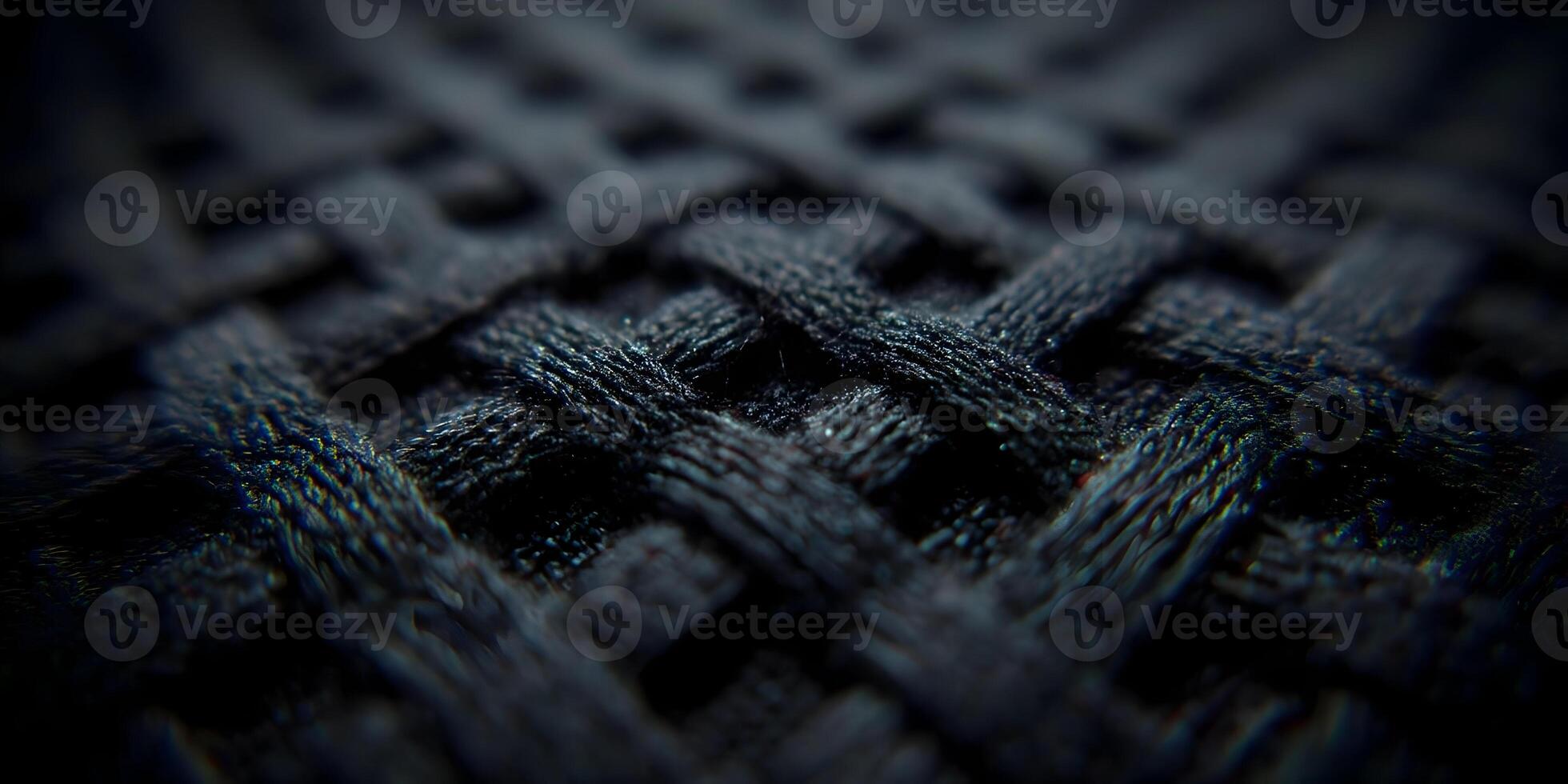 Closeup Dark Fabric Texture Intertwined Threads Detailed Woven Pattern Black Textile Background photo