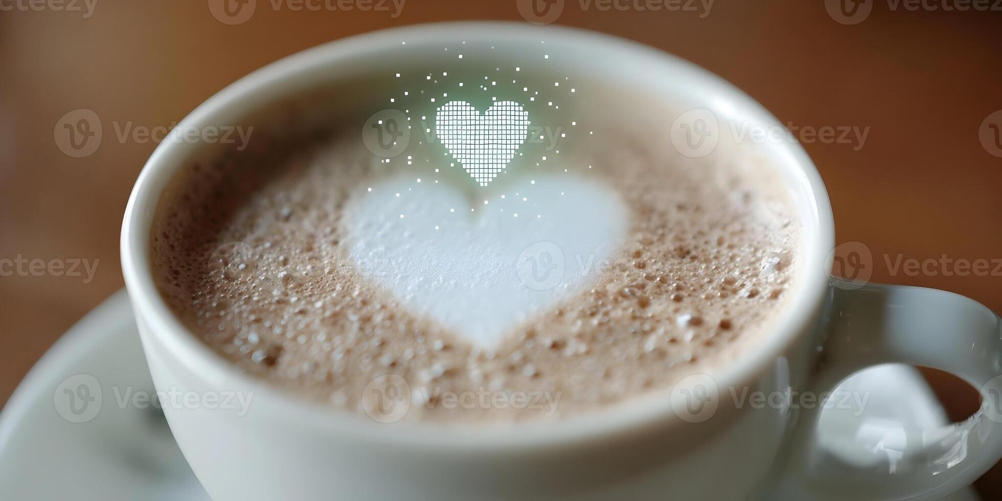 Latte Coffee Cup with Digital Heart Design Foam Art photo