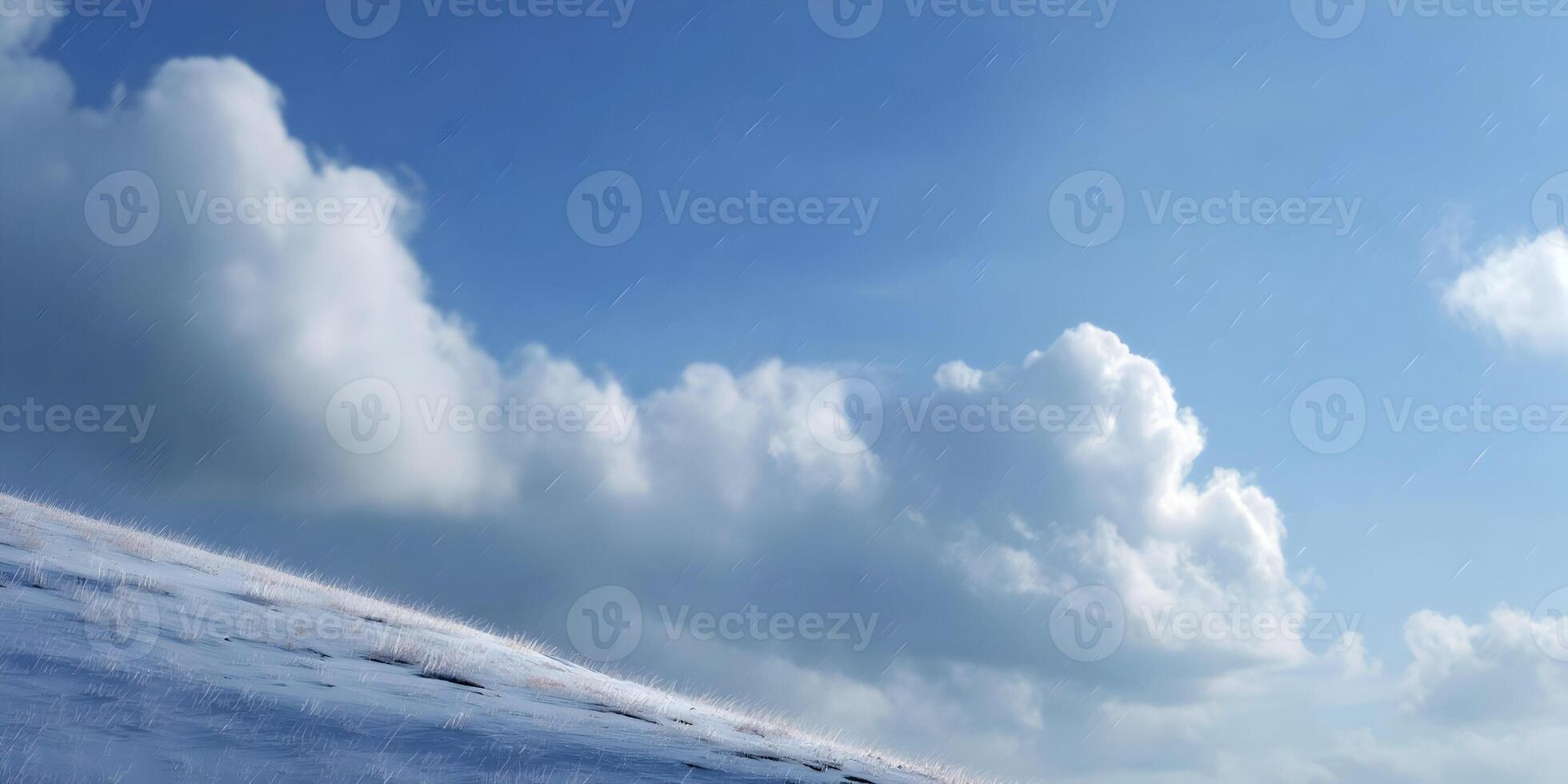 Snowy Hillside Under Blue Sky with Rain Clouds photo