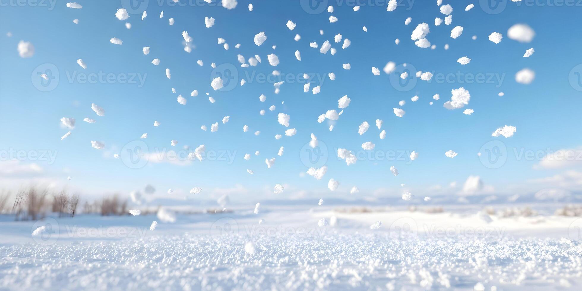 Falling Snow Winter Scene Snowflakes Blue Sky Frozen Landscape photo