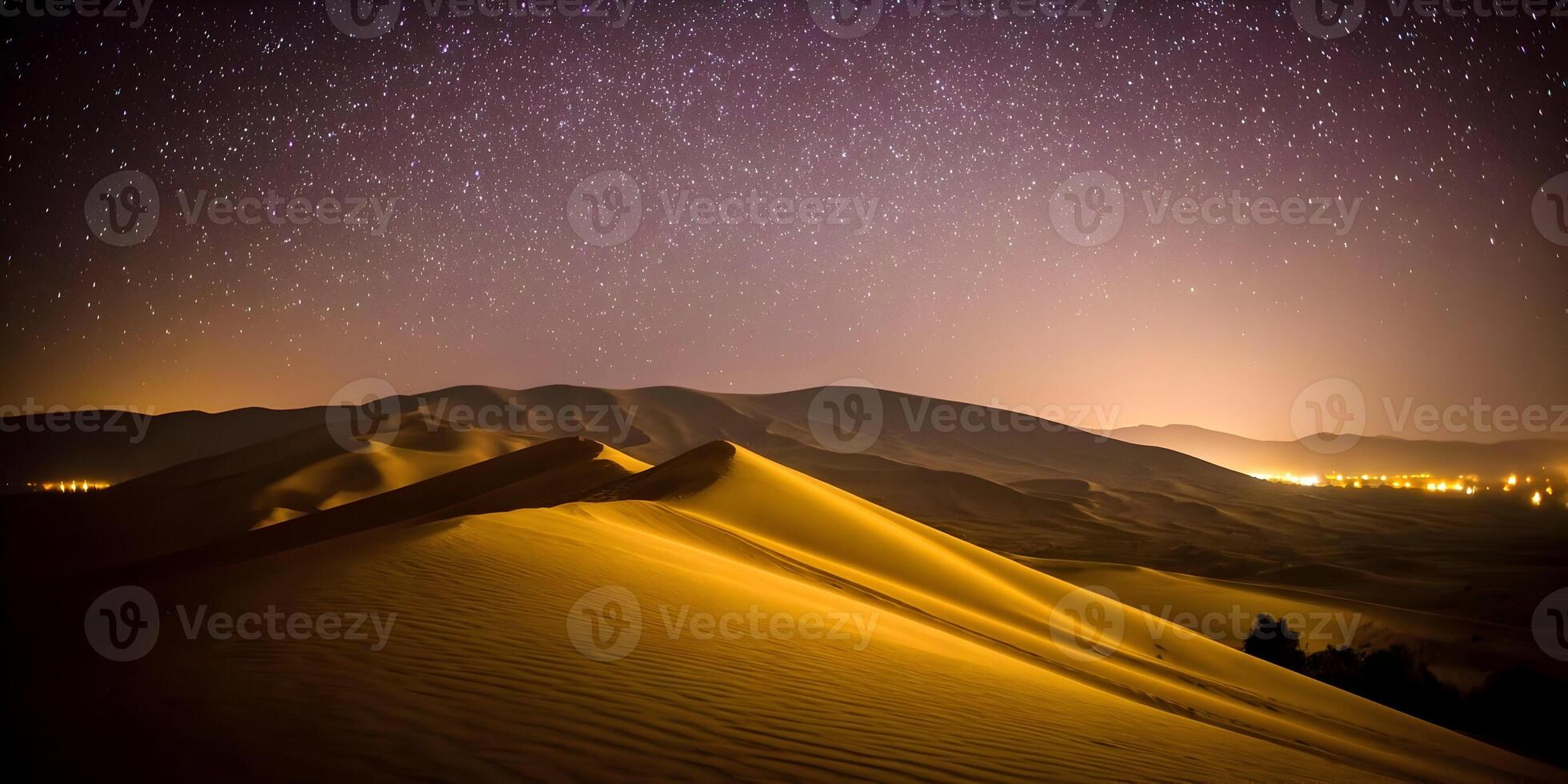Night Desert Landscape Starry Sky Sand Dunes Mountains photo