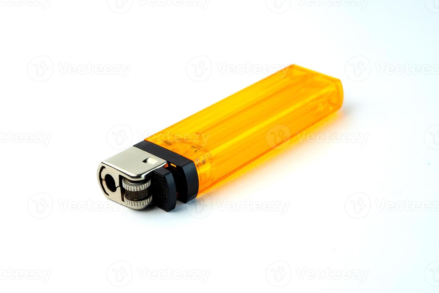 Yellow transparent plastic lighter with a metal ignition system. Refillable, compact, and easy to use. Ideal for everyday use, camping, kitchen, and emergency fire-starting needs. photo