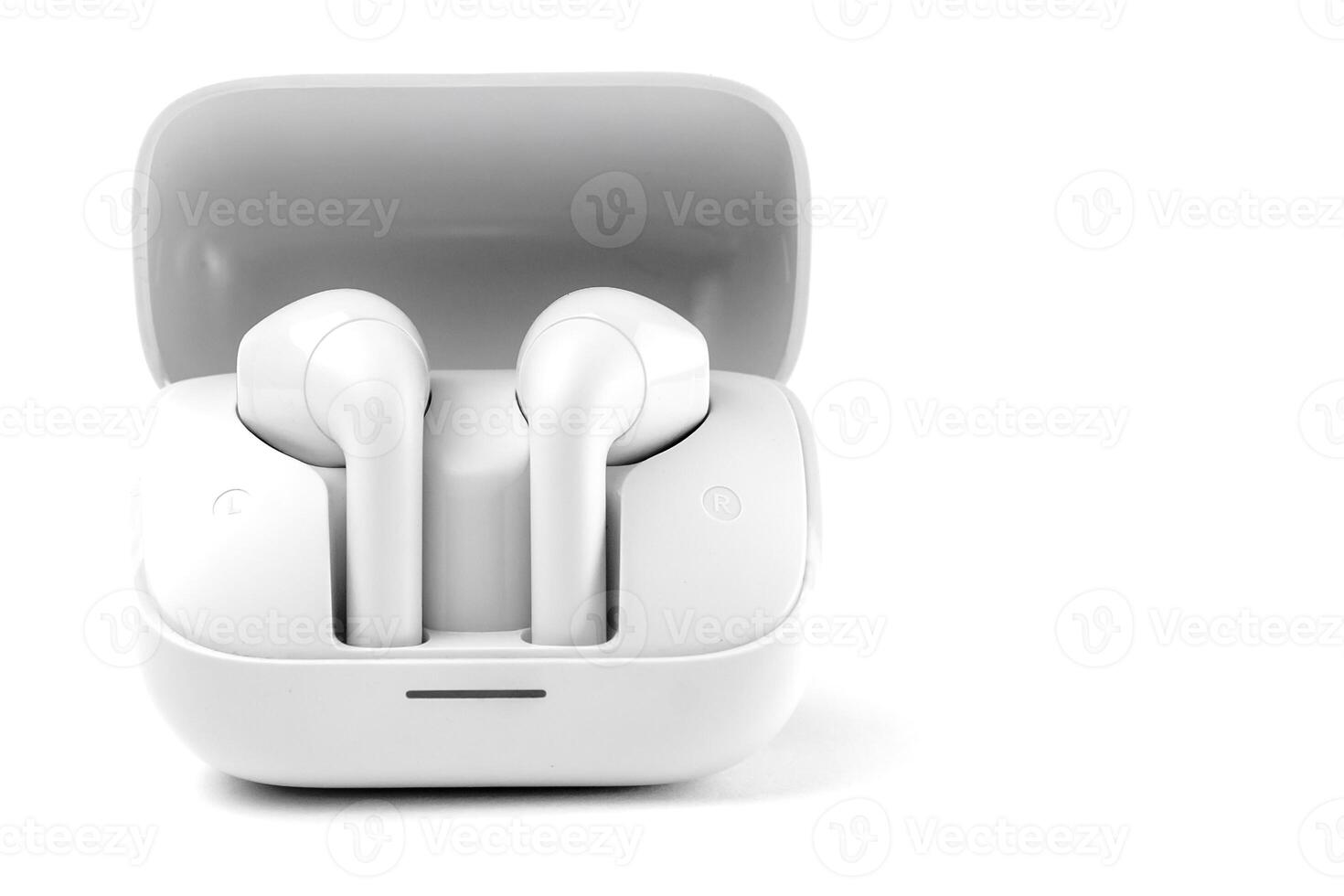 Wireless earbuds with a sleek white design, compact charging case, and ergonomic fit. Perfect for music, calls, and workouts with noise reduction and high-quality sound. photo