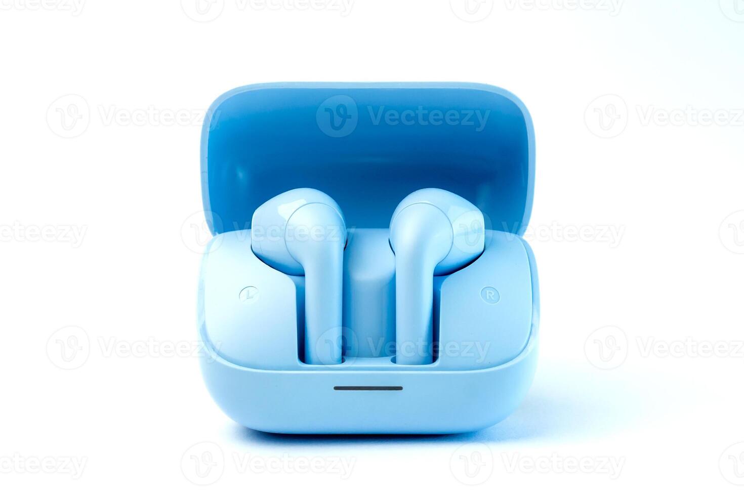 Stylish wireless earbuds with a sleek blue design and compact charging case. Features noise cancellation, high-quality sound, and Bluetooth connectivity. Ideal for music, calls, and travel. photo