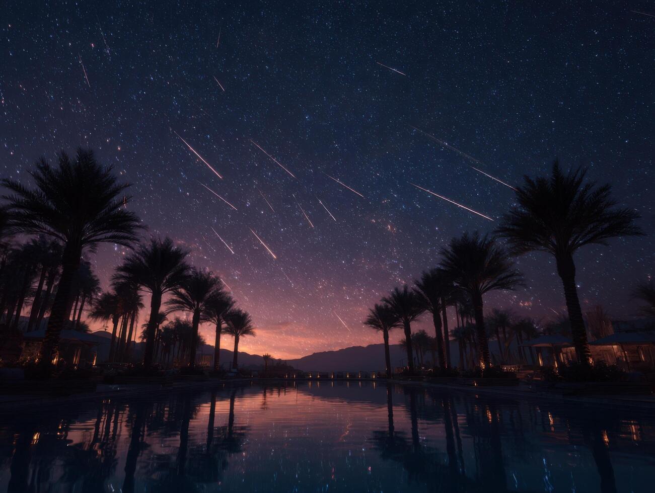 A Meteor Shower from the Leonids at a Desert Oasis photo