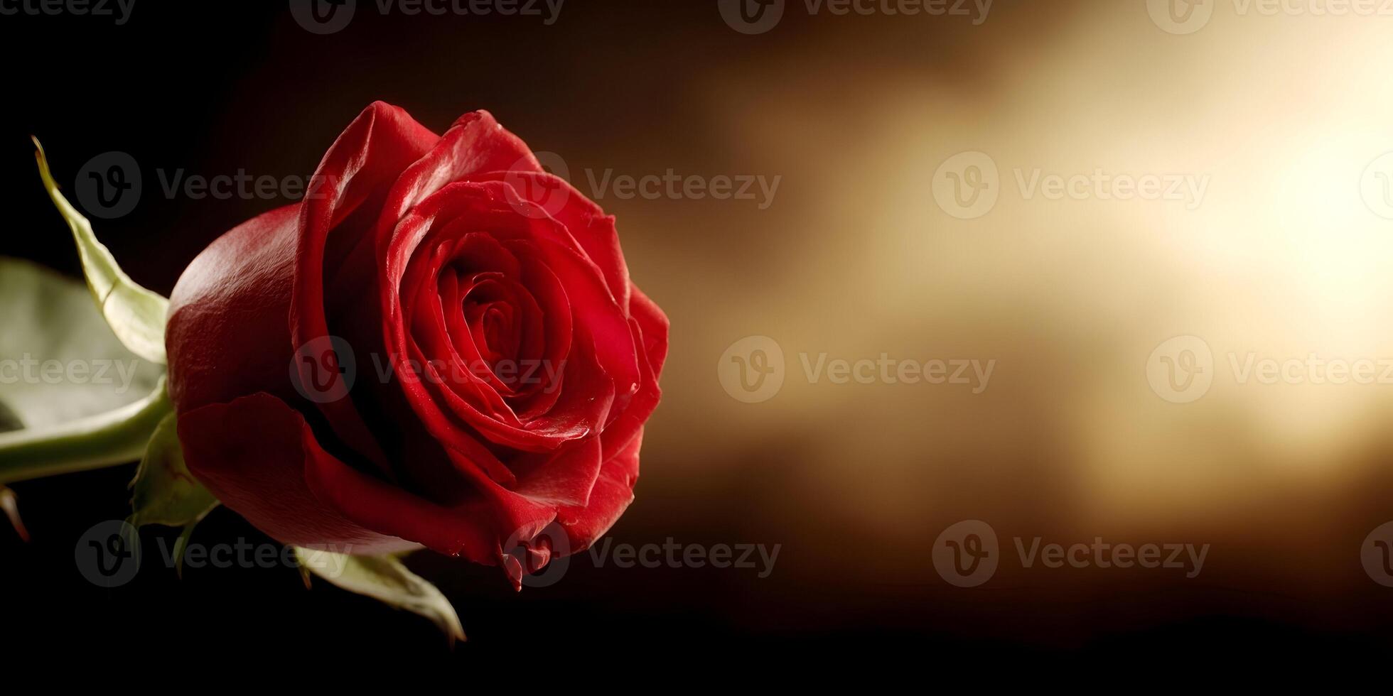 Single Red Rose Close Up Dark Background Romantic Flower Image photo