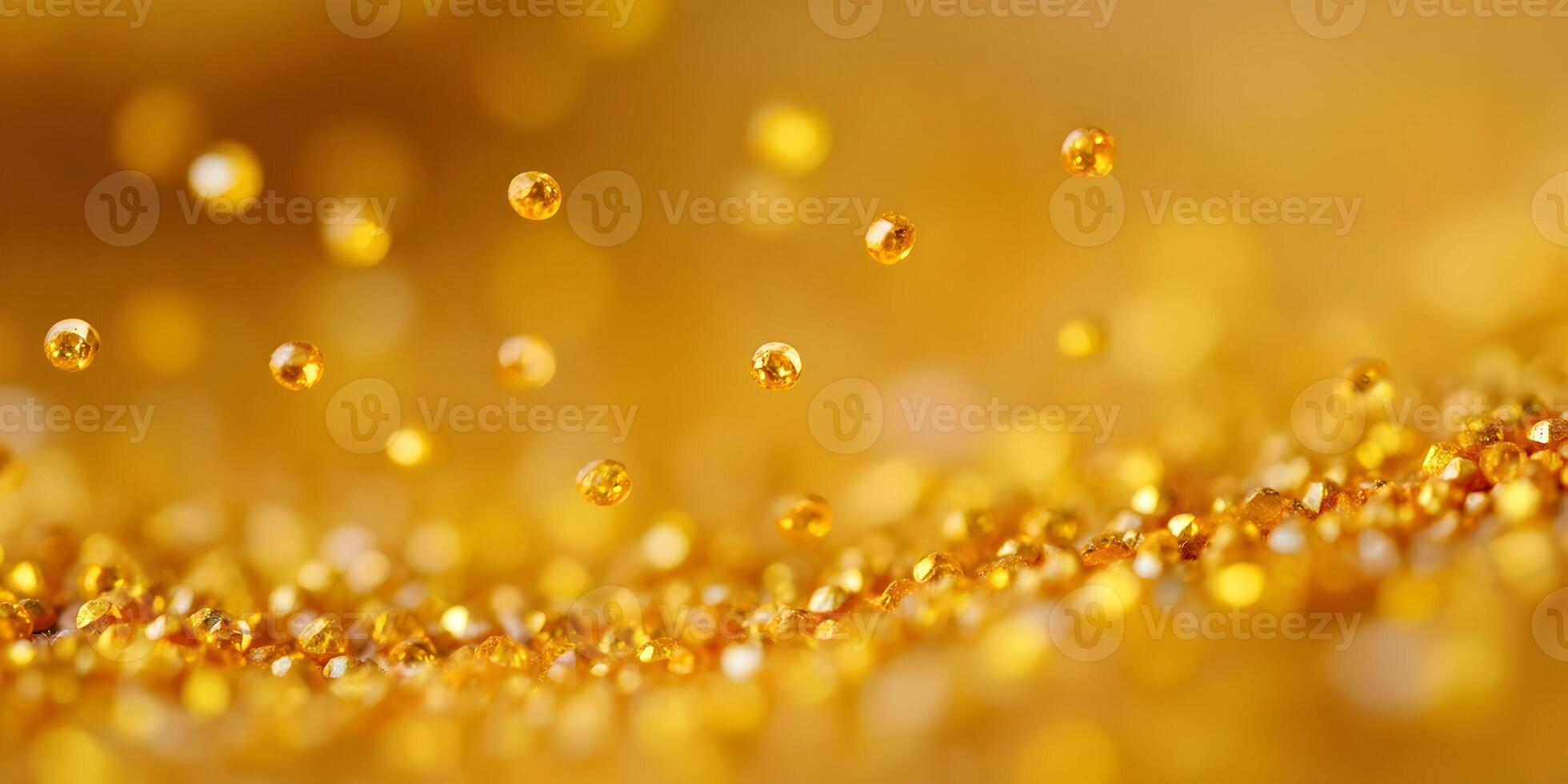 Golden Glitter Particles Falling on Gold Surface Sparkling Texture Background photo