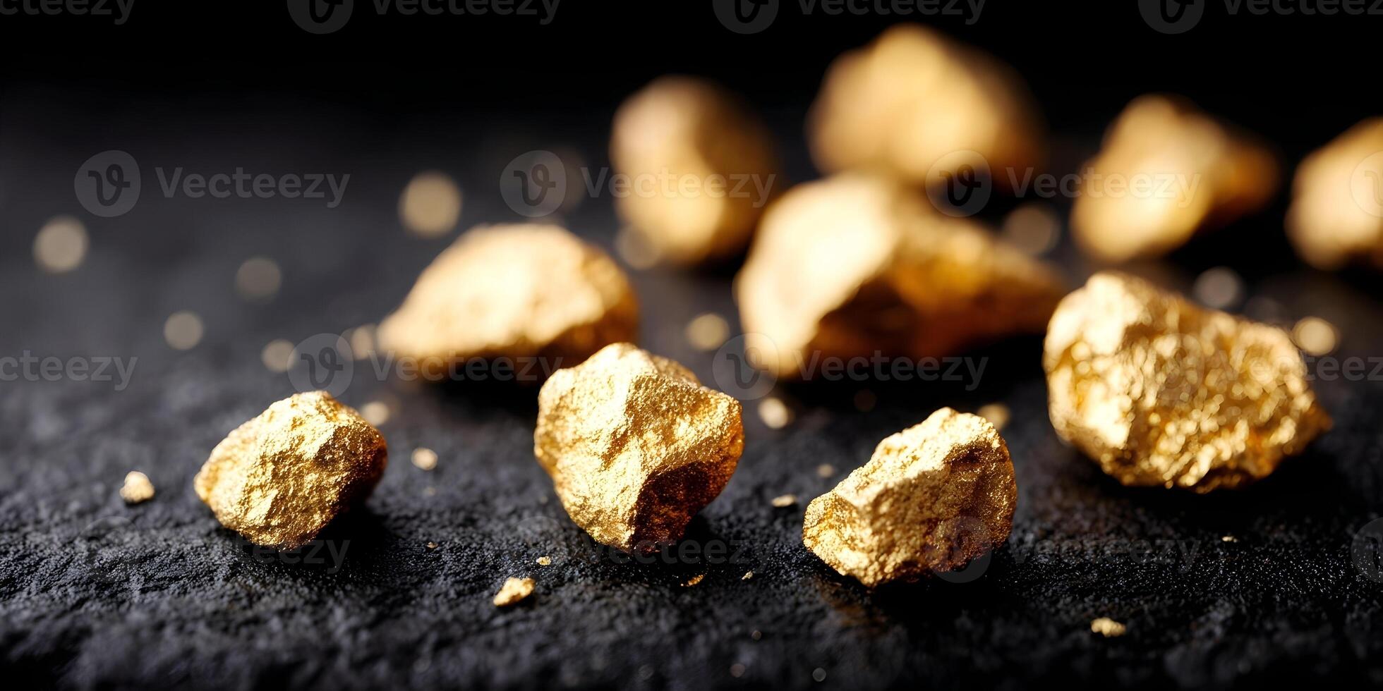 Closeup Golden Nuggets on Dark Surface Luxury Gold Texture Image photo