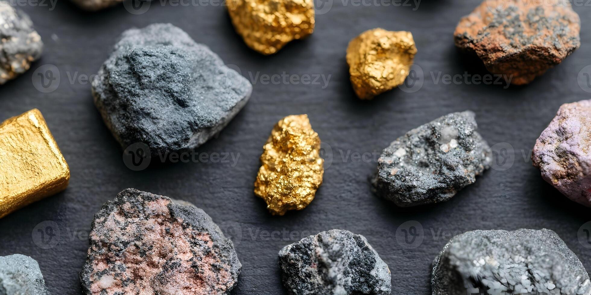 Gold Nugget and Rocks Collection Dark Background photo