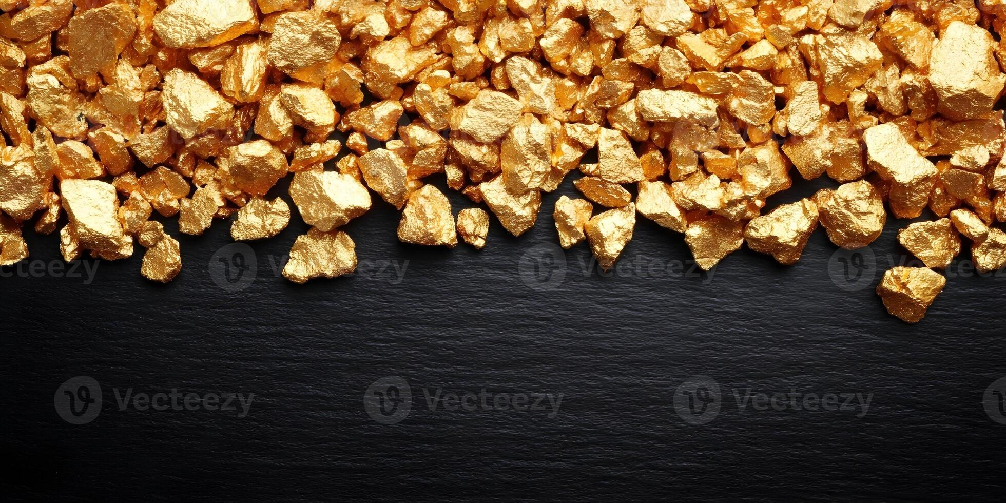 Golden Nuggets on Black Background Luxury Gold Texture photo