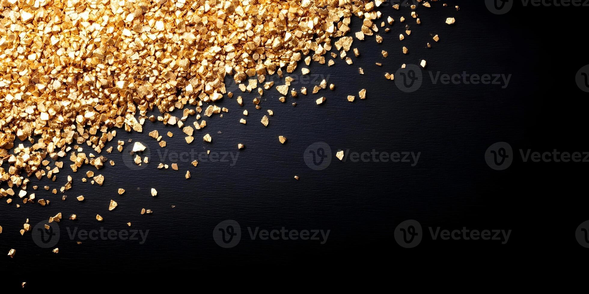 Gold Flakes on Black Background Luxury Texture Image photo