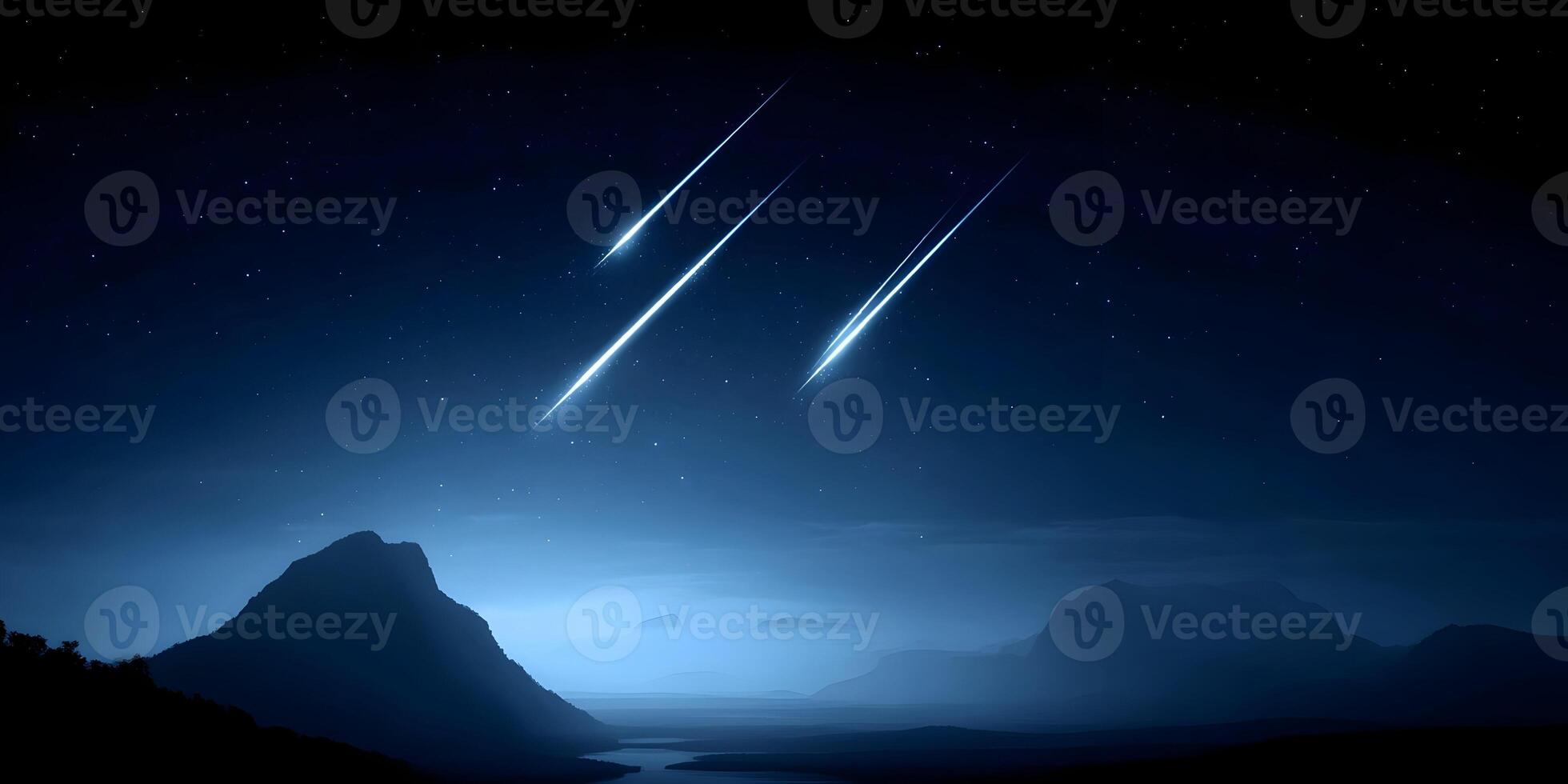 Night Sky Mountainscape with Three Shooting Stars photo