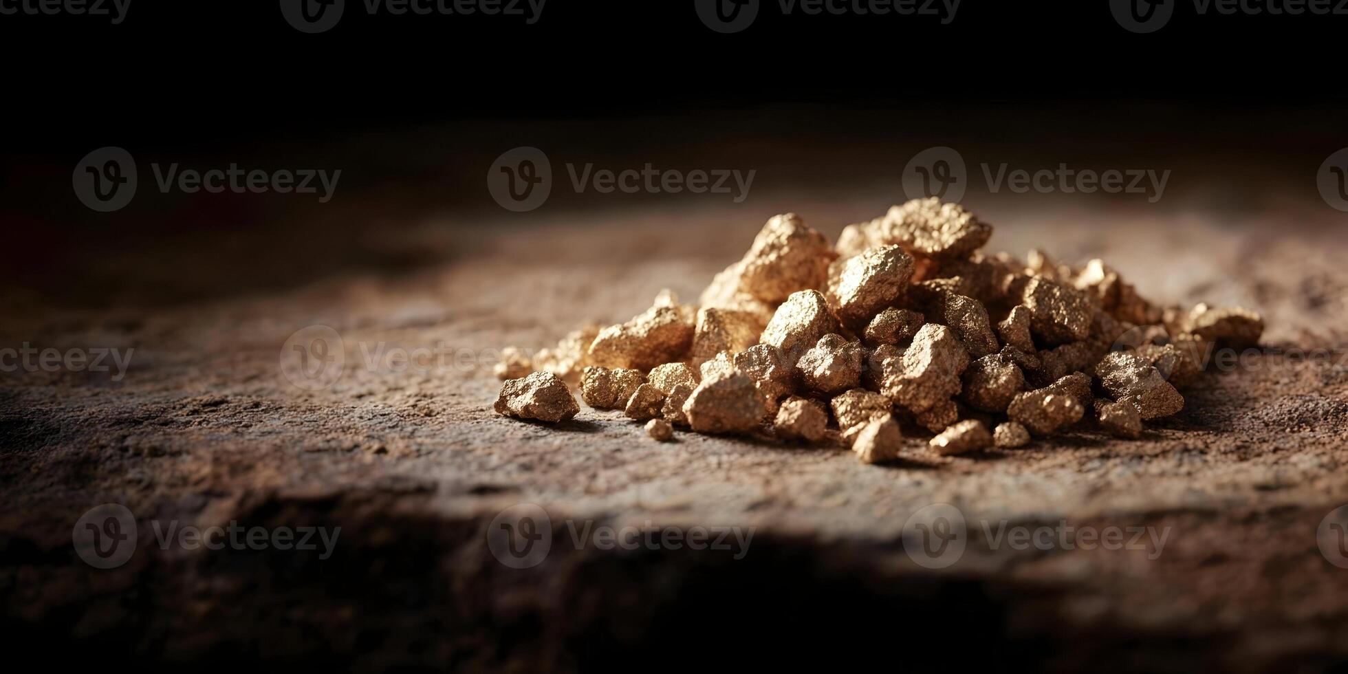 Gold Nugget Pile on Brown Surface Golden Mineral Wealth Texture photo