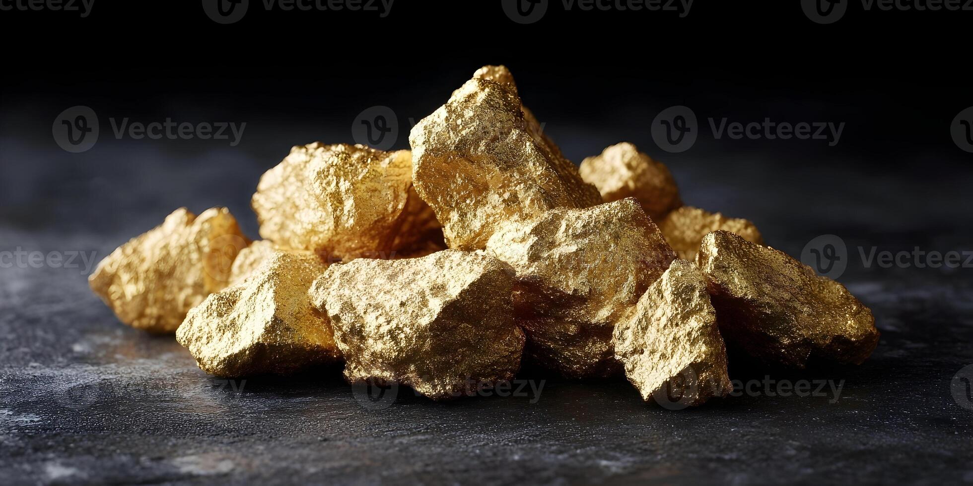 Pile of Gold Nugget Stones Dark Background Luxury Wealth photo