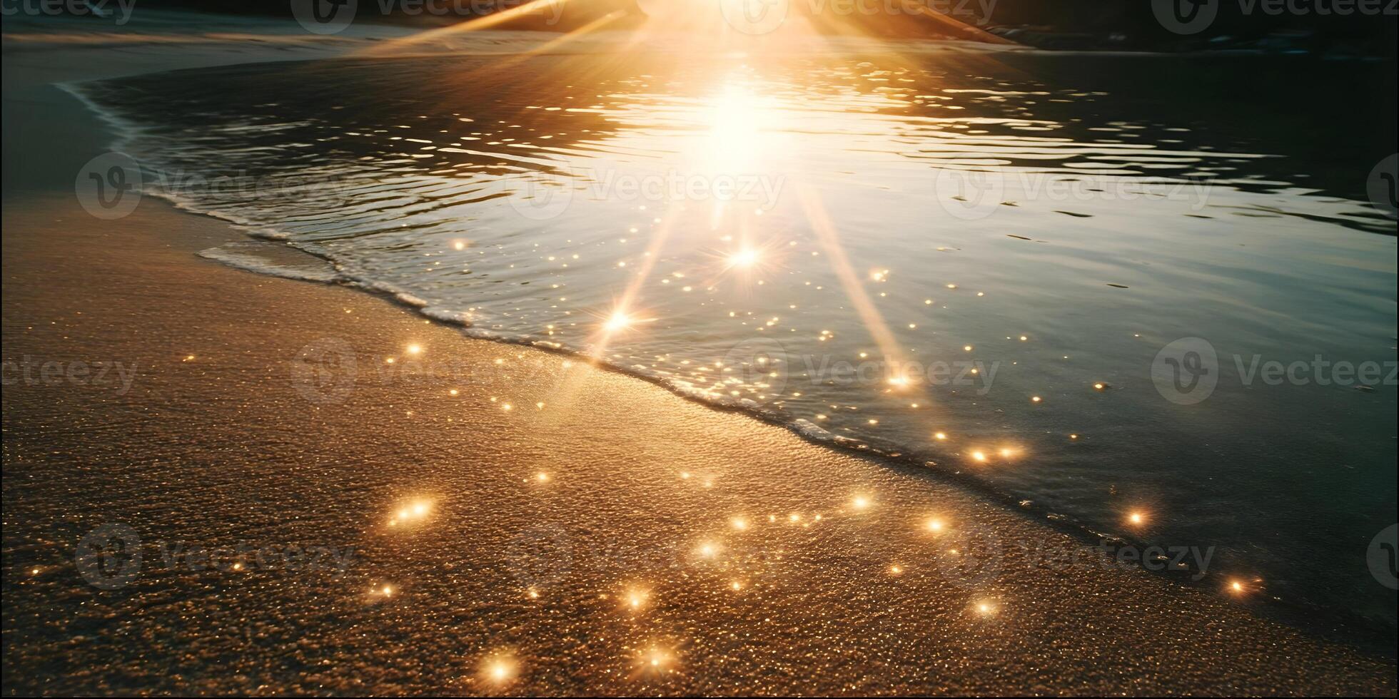 Golden Hour Beach Sunset Sunlight Sparkling Sand Ocean Wave photo
