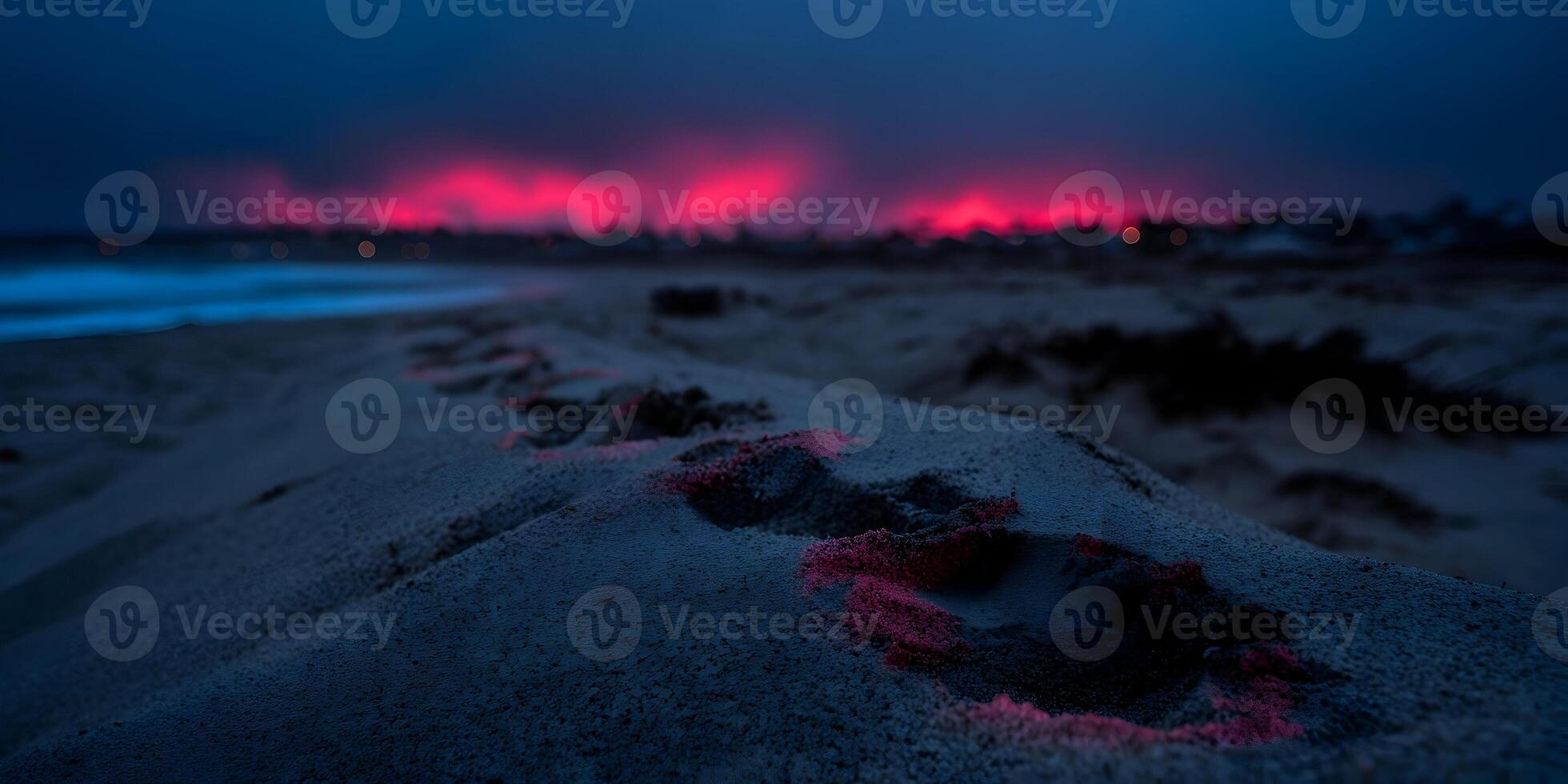 Pink Sunset Beach Footprints Dark Sand Night Ocean Cityscape photo