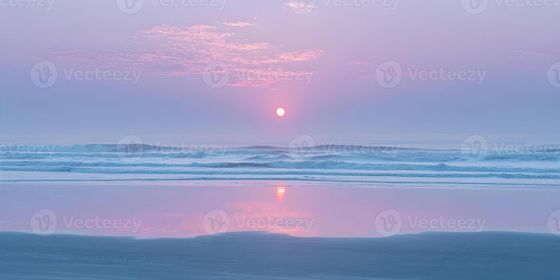 Pastel Sunrise Ocean Beach Calm Waves Pink Sky Reflection photo