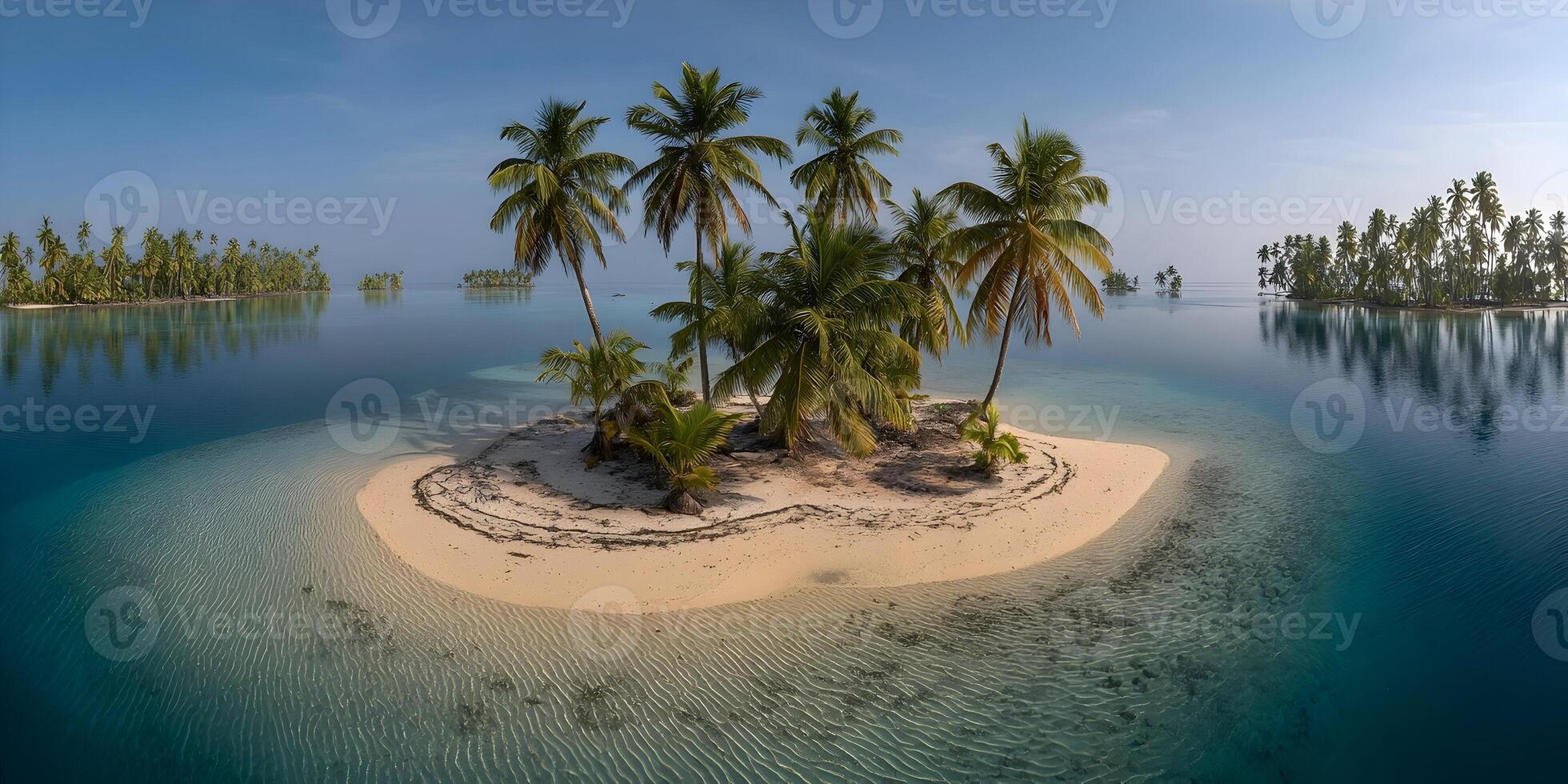 Tropical Island ParadisePalm TreesOceanClear WaterSandy BeachScenic ViewAerial Drone Shot photo