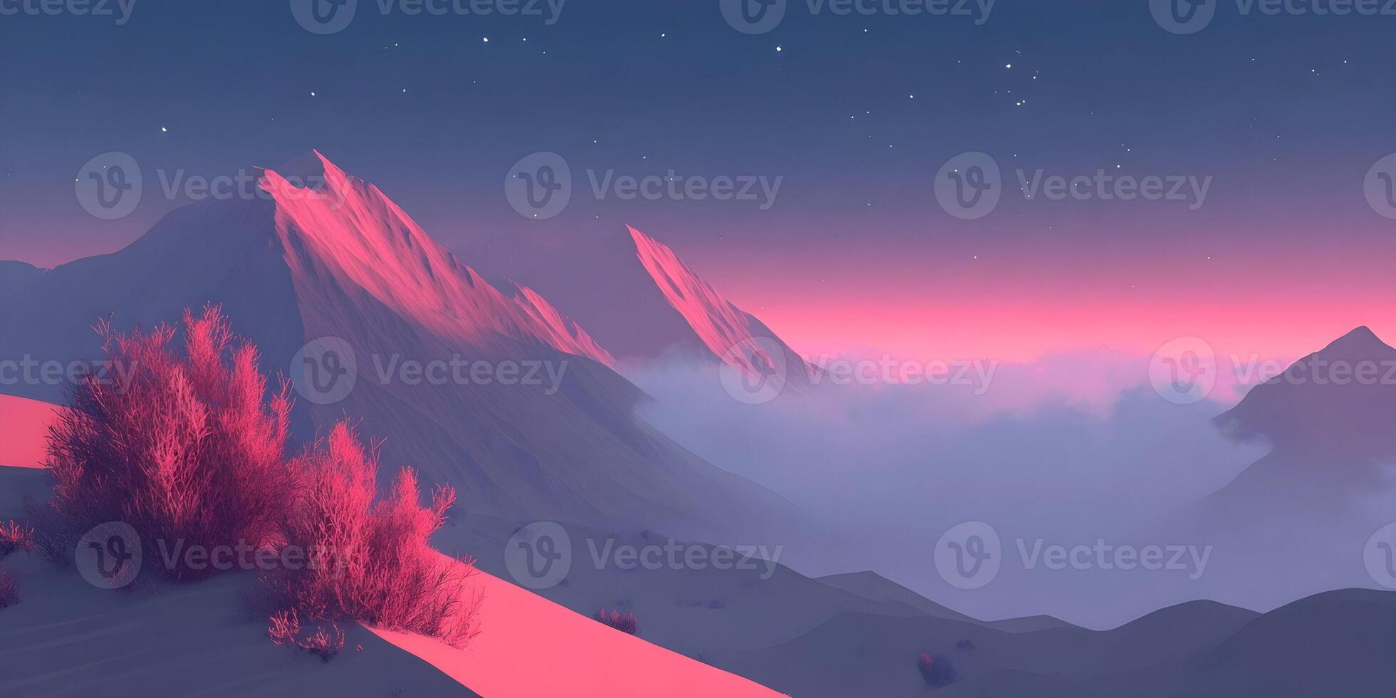 Pink Desert Mountain Landscape Sunset Scenery photo
