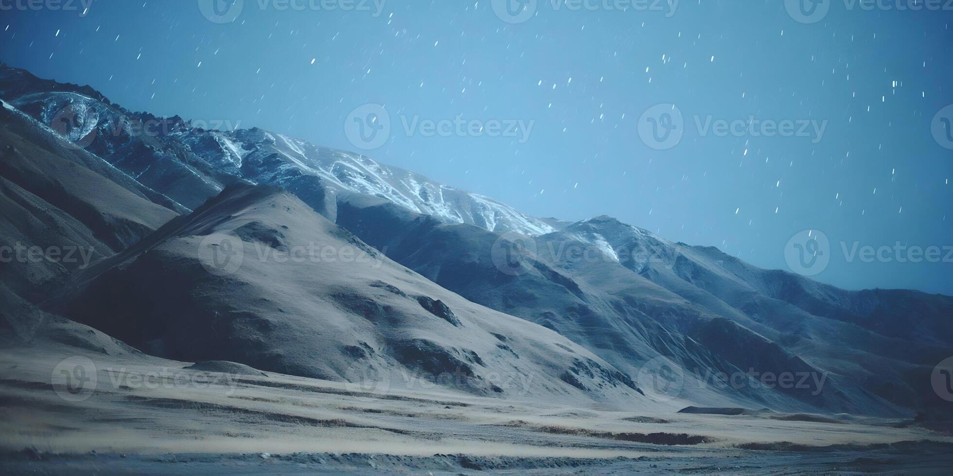 Night Landscape Mountain Range Starry Sky Blue Hues Rolling Hills Snowy Peaks photo