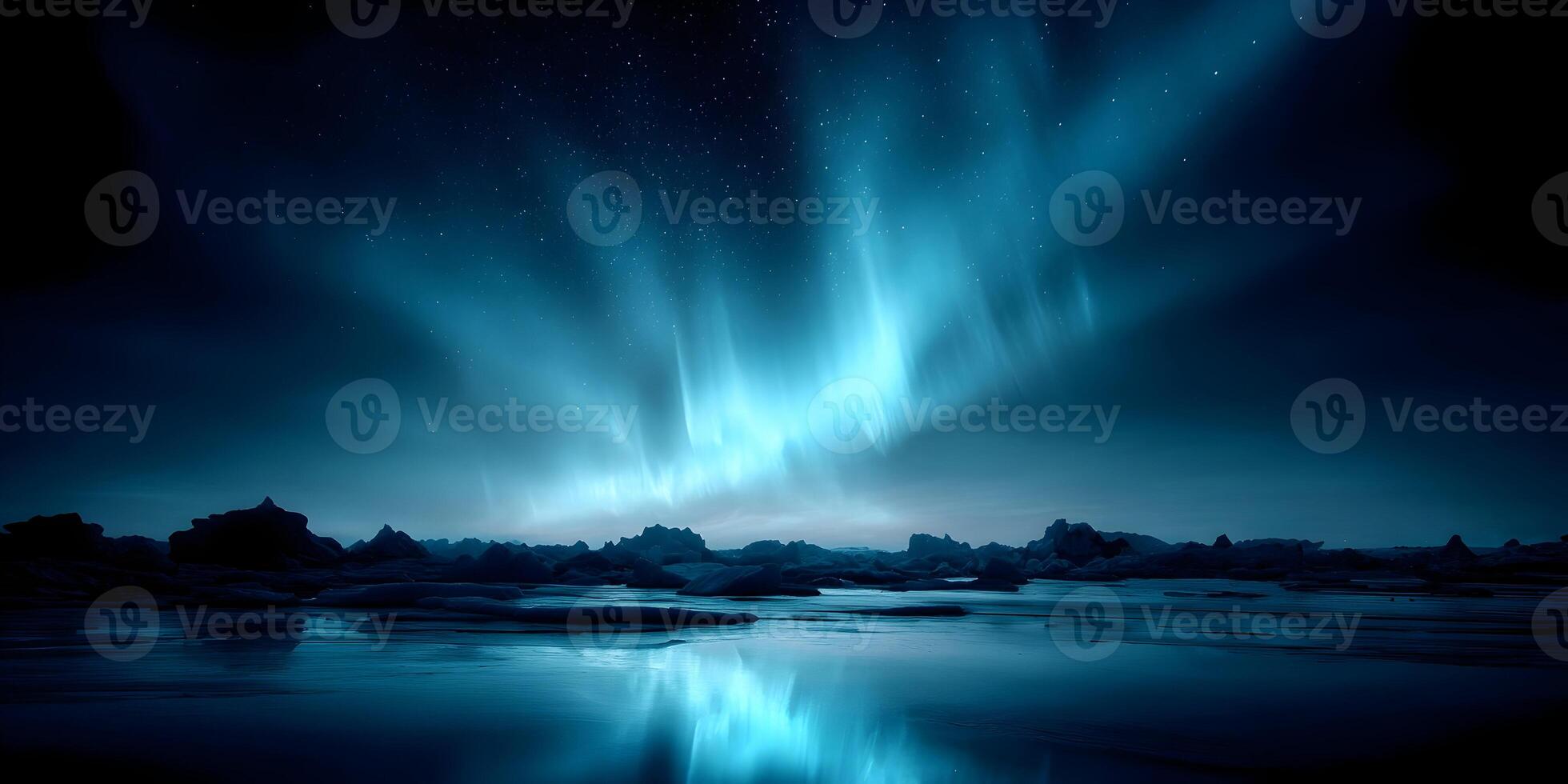 Arctic Landscape with Stunning Aurora Borealis and Ice Formations photo