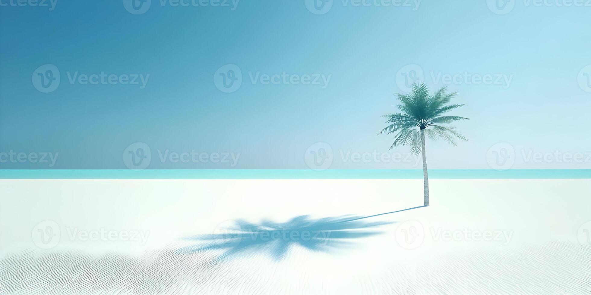 Single Palm Tree on White Sandy Beach Turquoise Ocean Summer Minimalist Scene photo