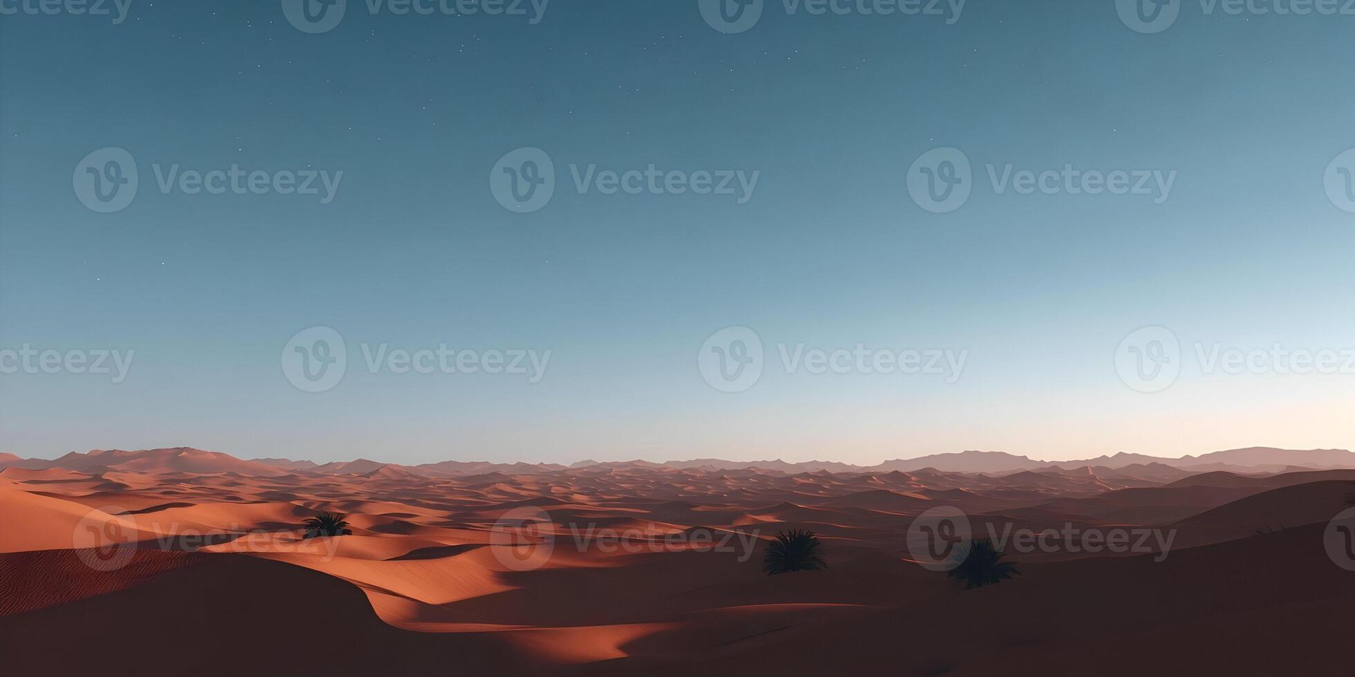 Desert Landscape Red Sand Dunes Under Blue Sky Starry Night Two Palm Trees photo
