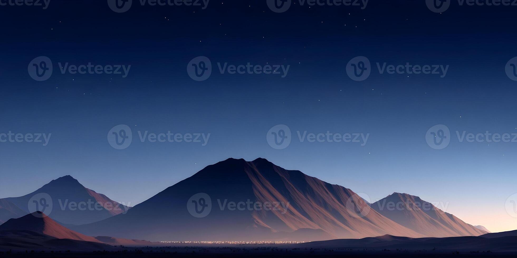 Desert Mountain Range Night Scene Starry Sky City Lights photo