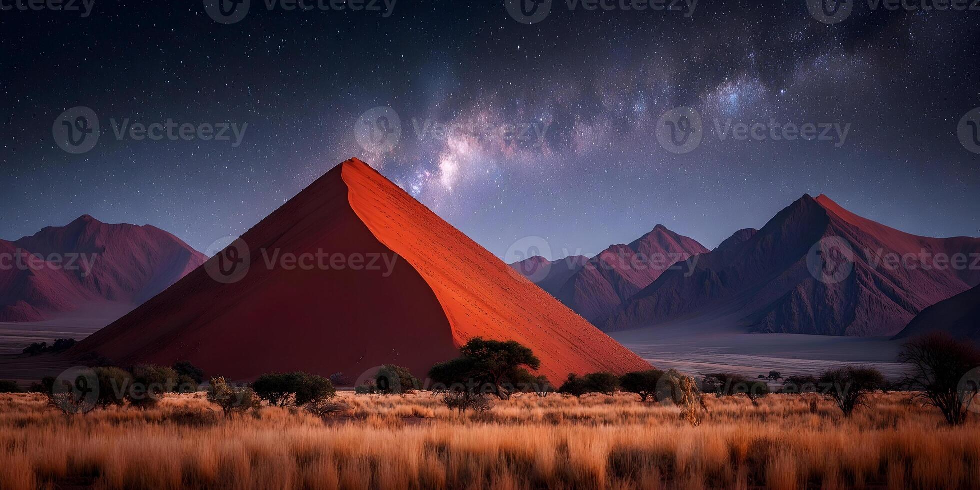 Red Dune under Milky Way Galaxy Night Sky Namib Desert Landscape photo