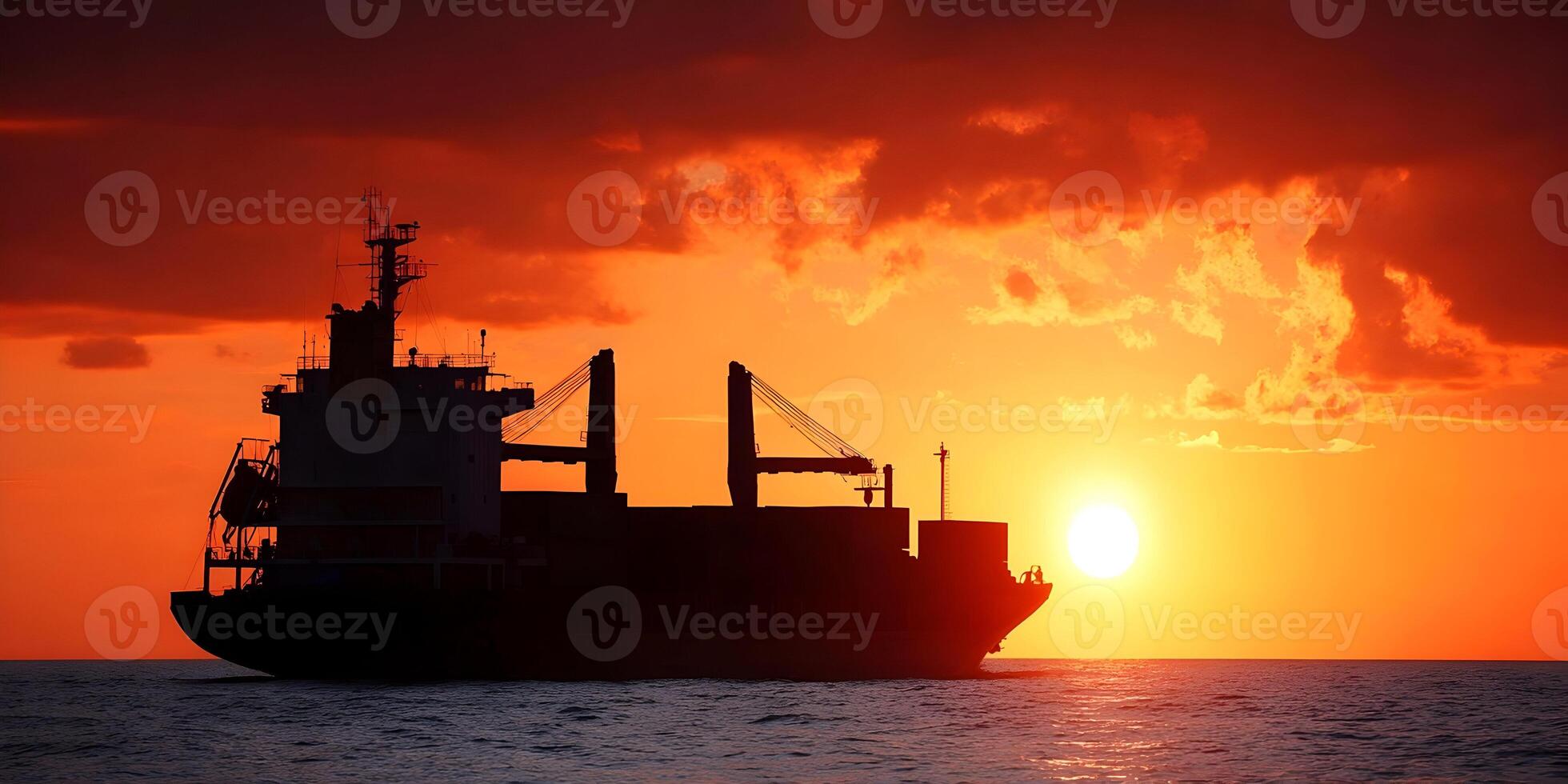 Cargo Ship Silhouette at Sunset Ocean Sunrise Seascape photo