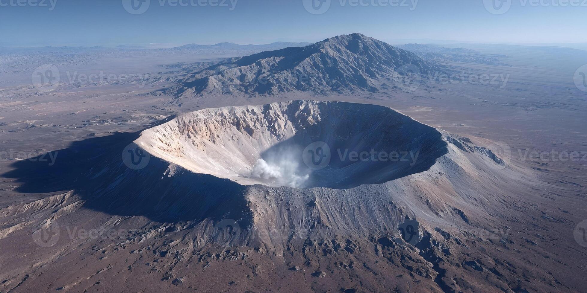 Aerial View of Volcanic Crater in Desert Mountain Range photo