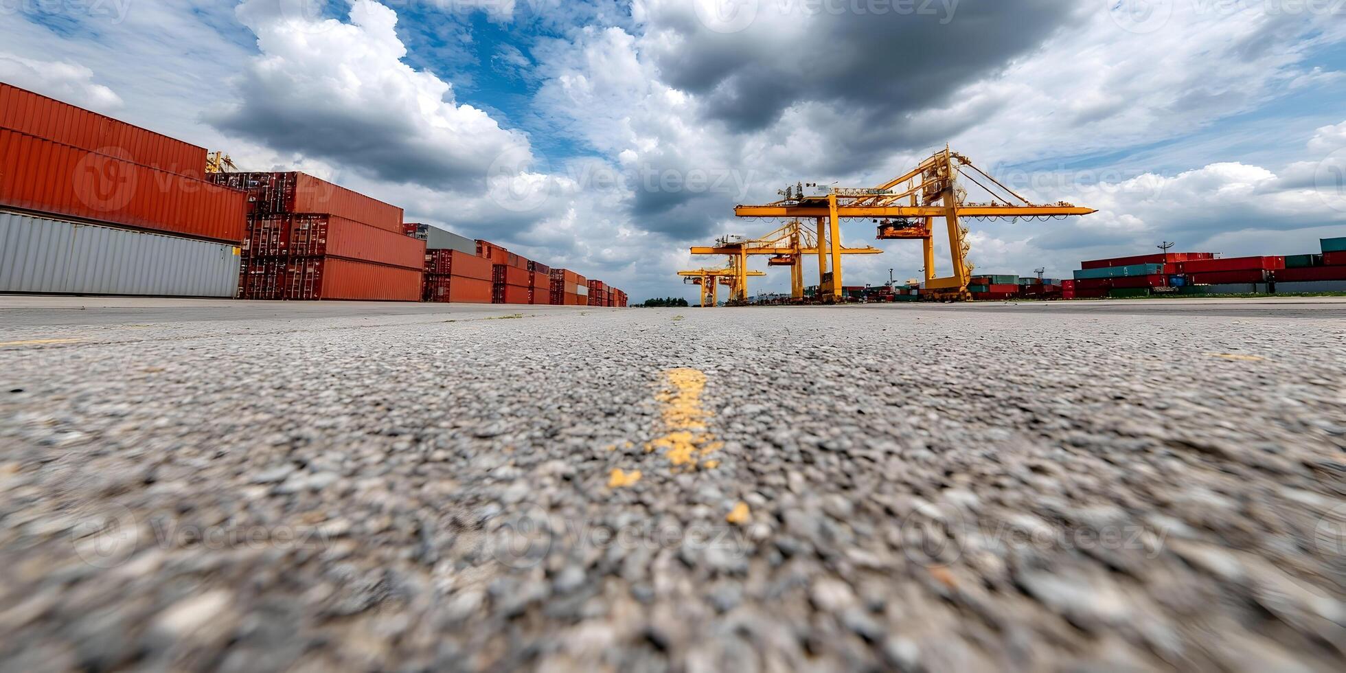 Cargo Port Cranes and Shipping Containers under Cloudy Sky photo