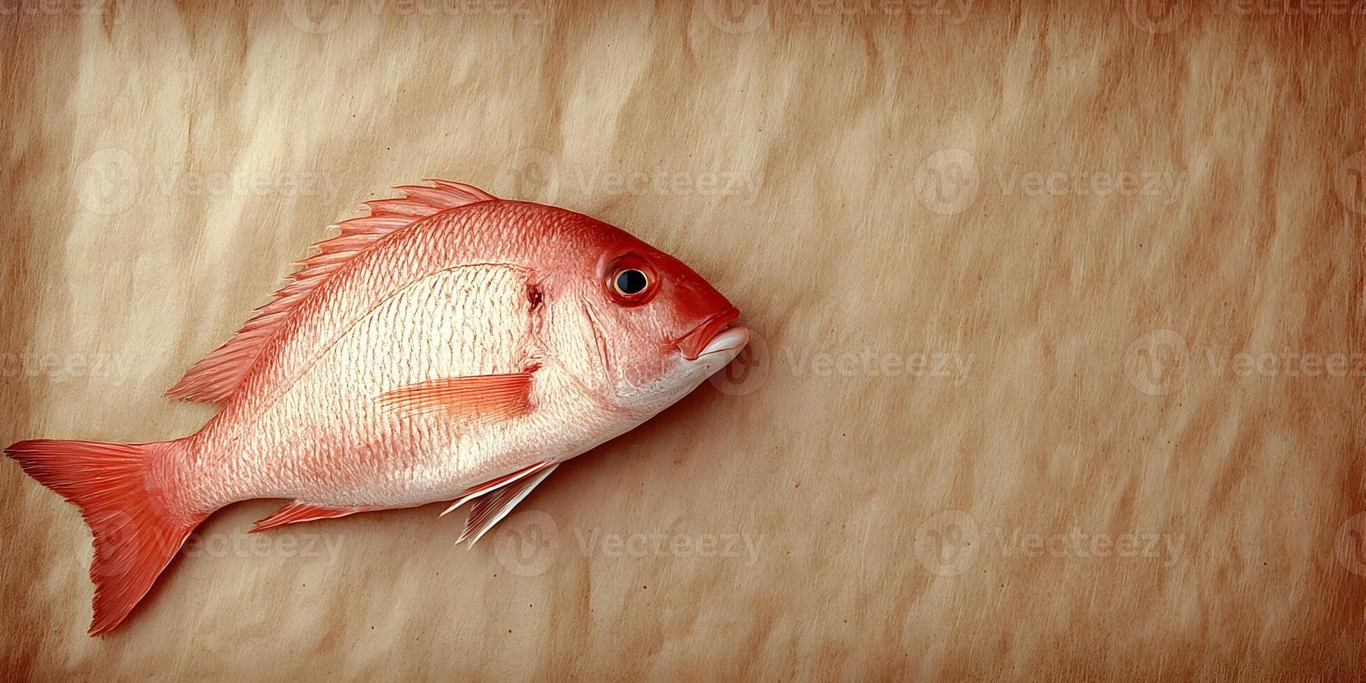 Red Snapper Fish on Brown Paper Background Seafood Food Image photo