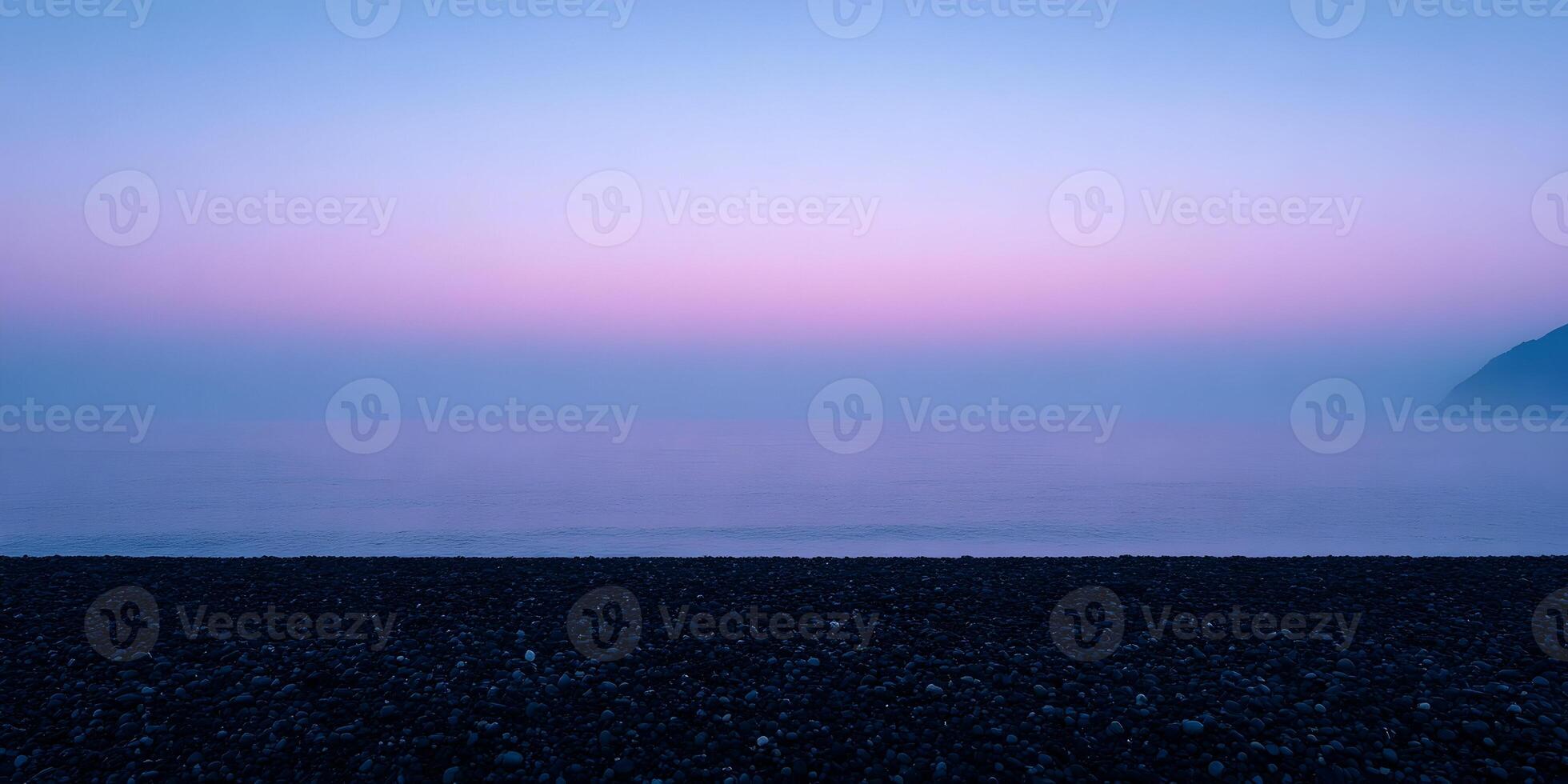 Peaceful Seascape at Dawn Purple Sky Ocean Pebbles Beach Calm photo