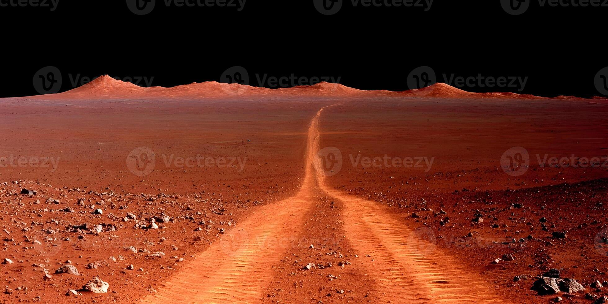 Red Planet Landscape Martian Surface Rover Tracks Desert Hills photo