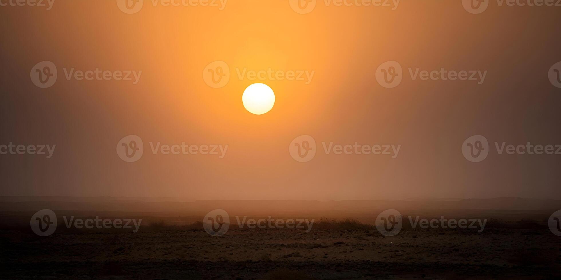 Desert Sunset Orange Sky Hazy Sun Landscape photo